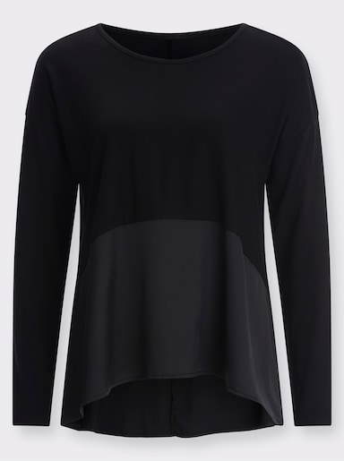 Shirt met lange mouwen en satijnen inzet - zwart