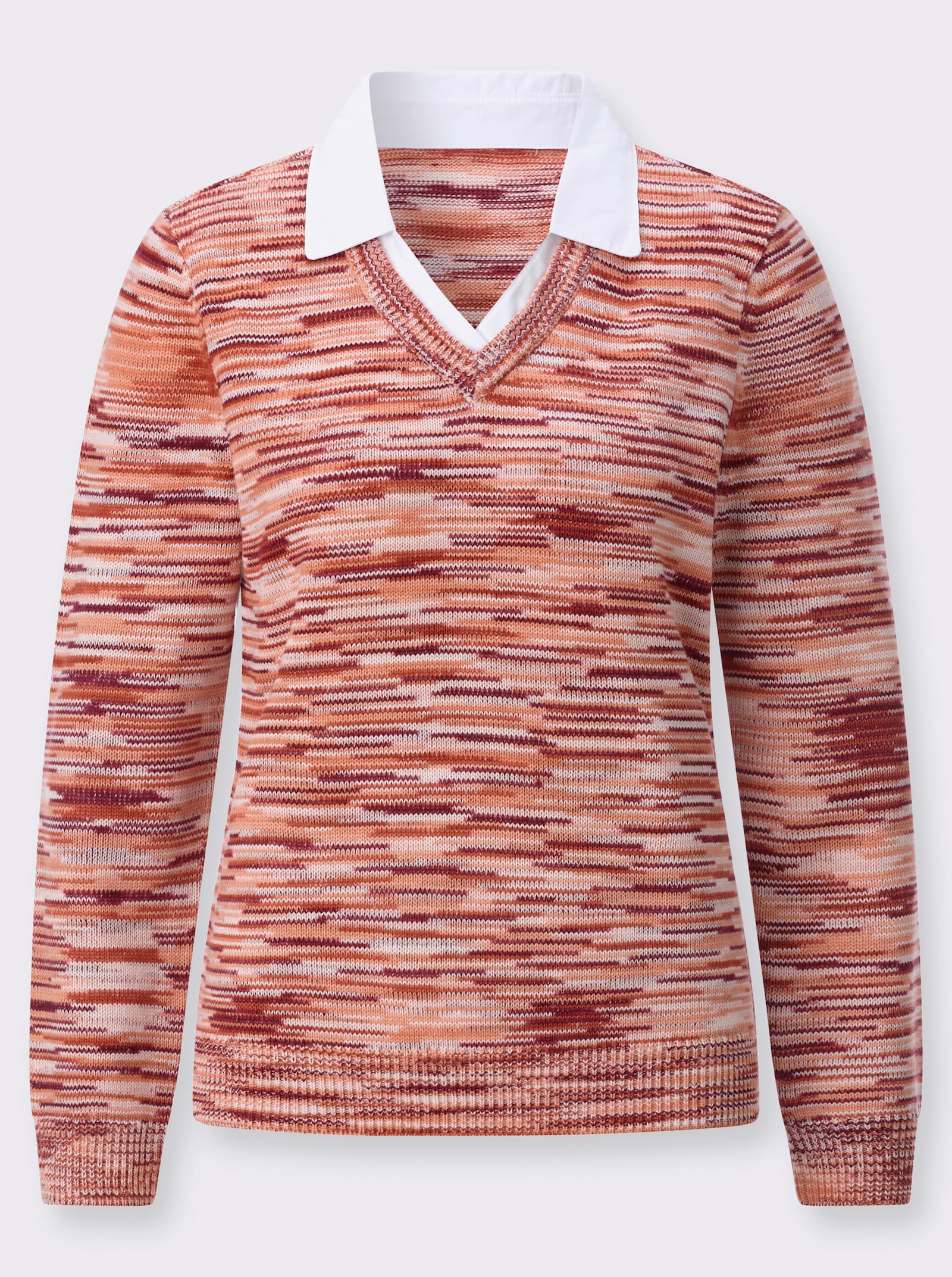 2-in-1-Pullover in Melange-Optik - puder-dunkelrot-meliert