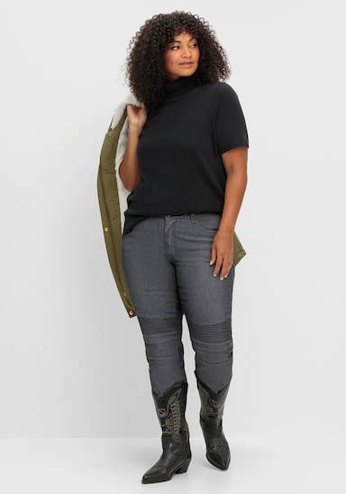 Kurzarmpullover mit Rollkragen - schwarz