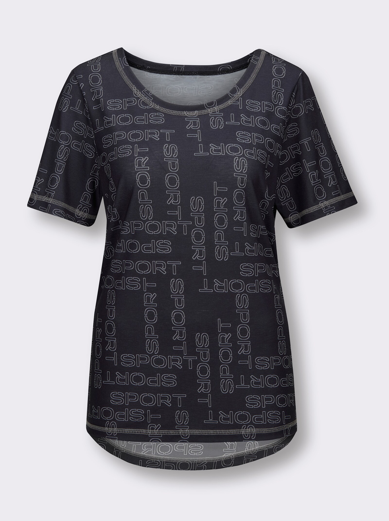 Funktionsshirt mit längerem Rückenteil - schwarz-bedruckt