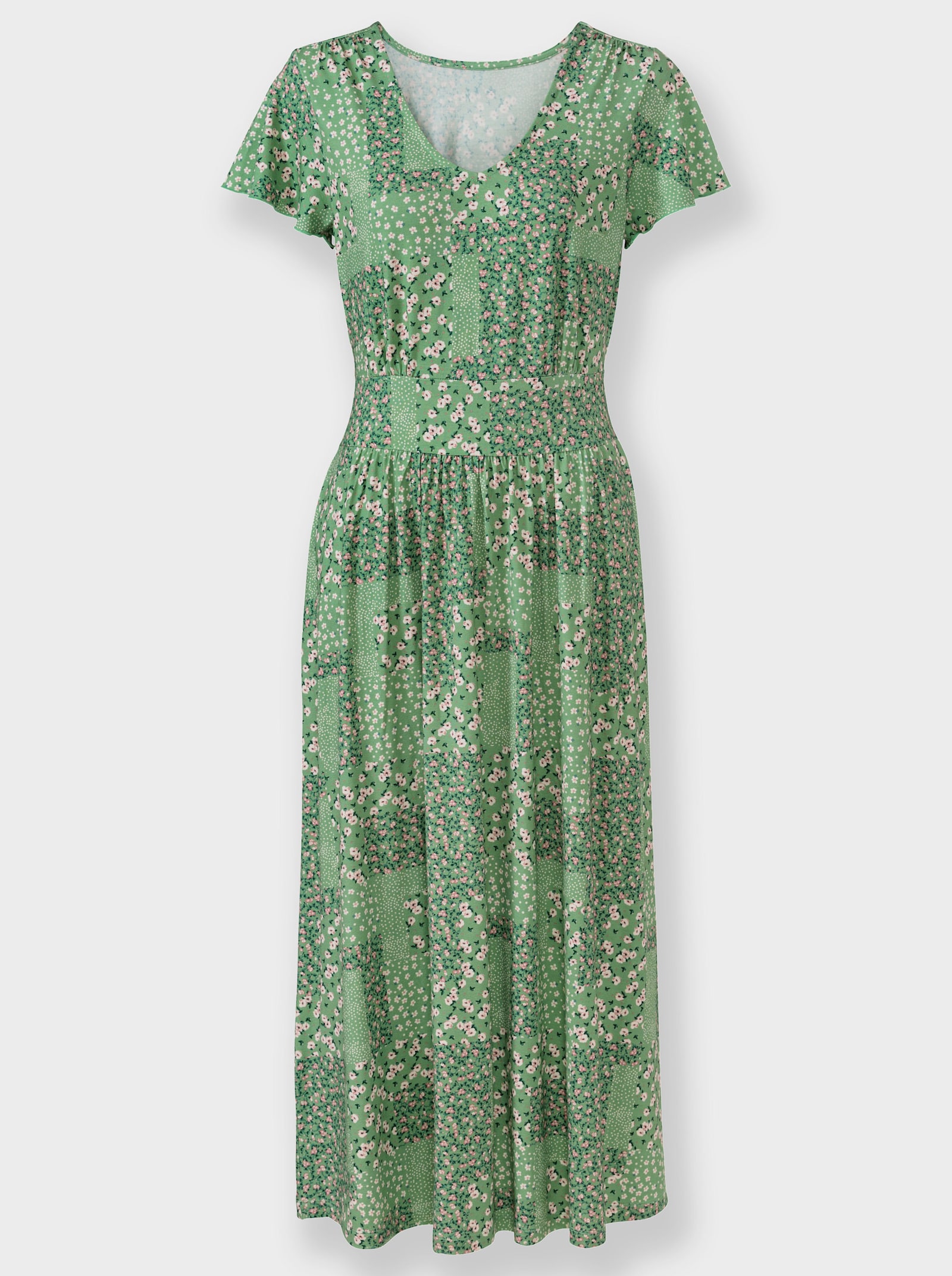 Robe en jersey avec manches chauve-souris - vert pomme-couleur ivoire imprimé