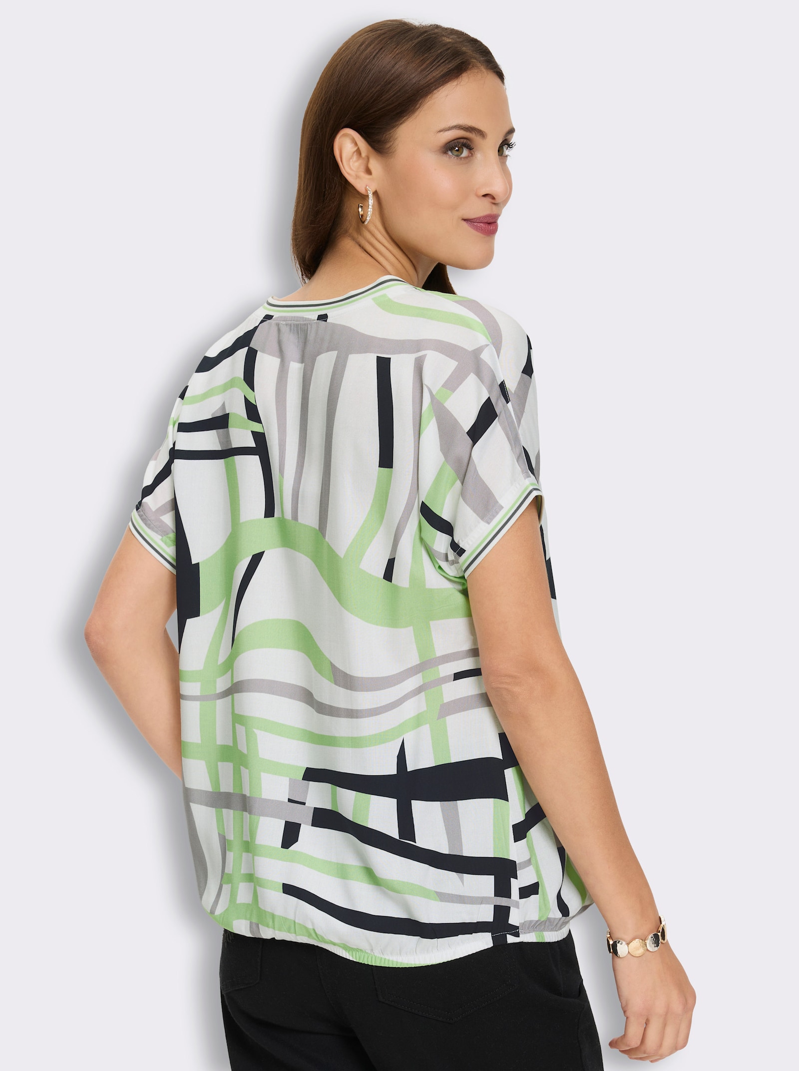 Schlupf-Bluse mit grafischem Print - ecru-reseda-bedruckt
