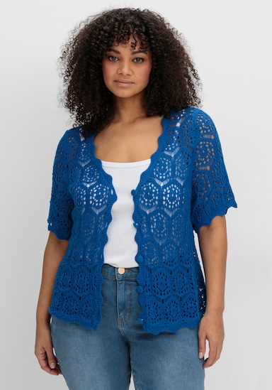 sheego by Joe Browns Ajourstrickjacke mit kurzem Arm - kobaltblau