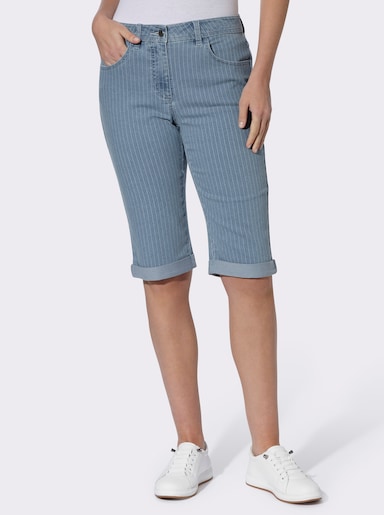 Jeansbermuda met verticaal streeppatroon, stretch - blue-bleached