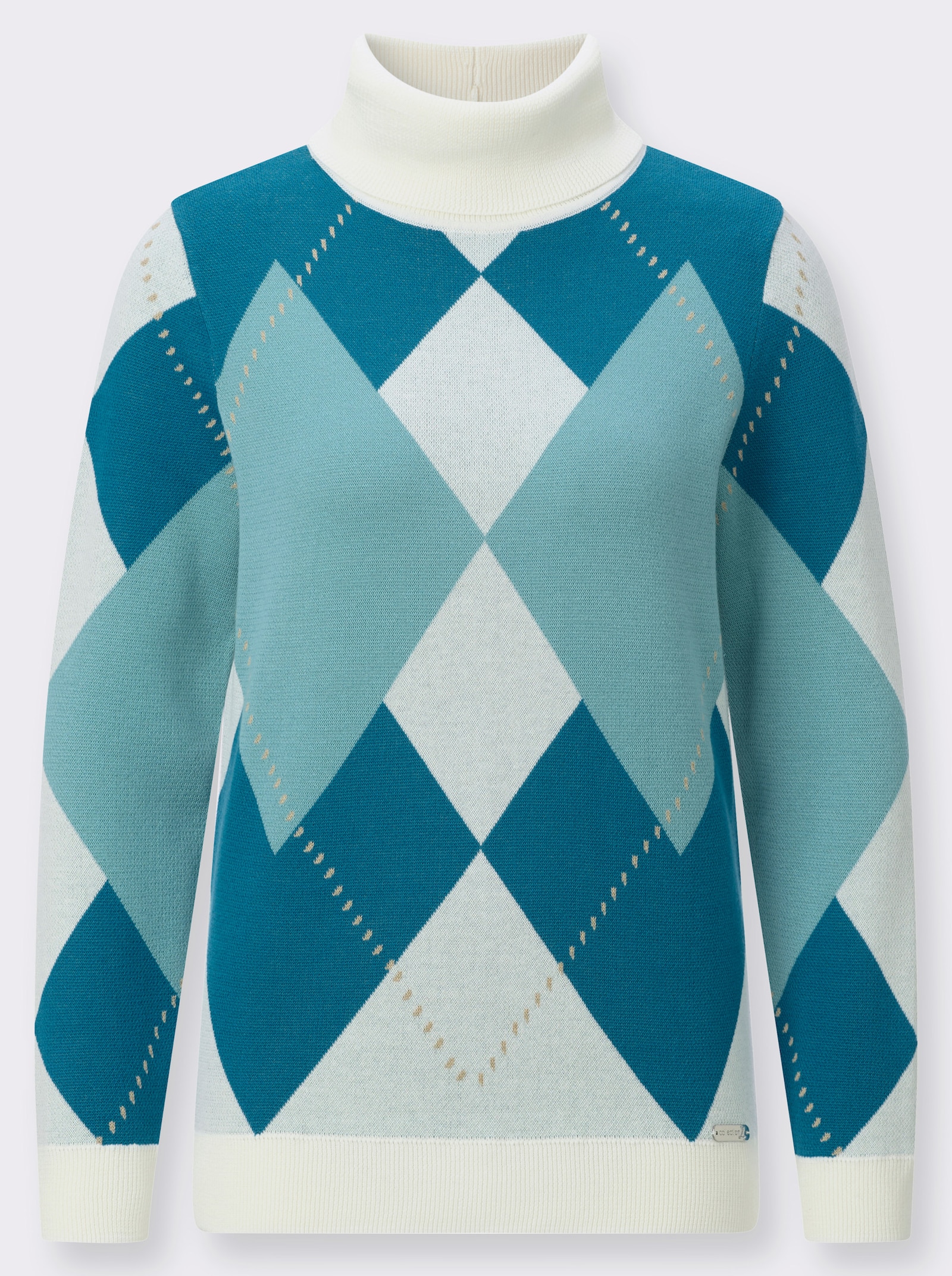 Rollkragenpullover mit Jacquard-Muster - aquapetrol-ecru