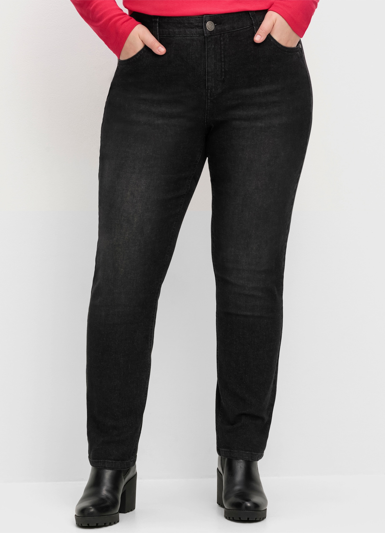 sheego Jeans smal, met extra wijde bovenbenen - black denim