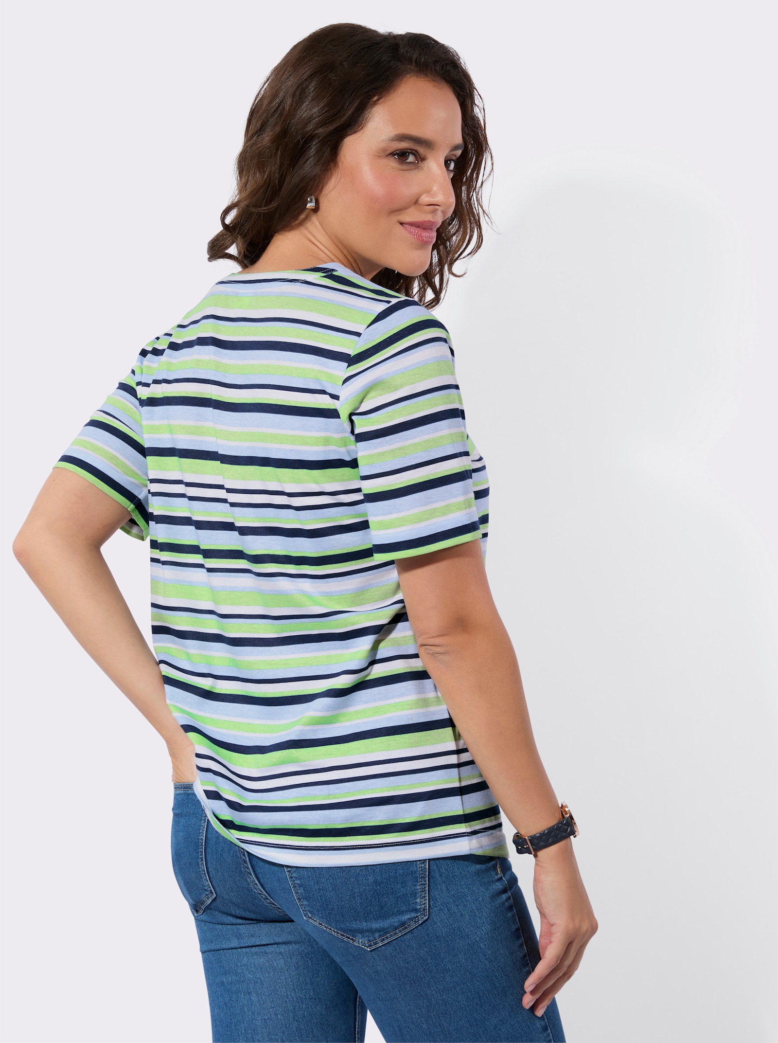 Ringelshirt im Baumwoll-Modal-Mix - hellblau-reseda-geringelt