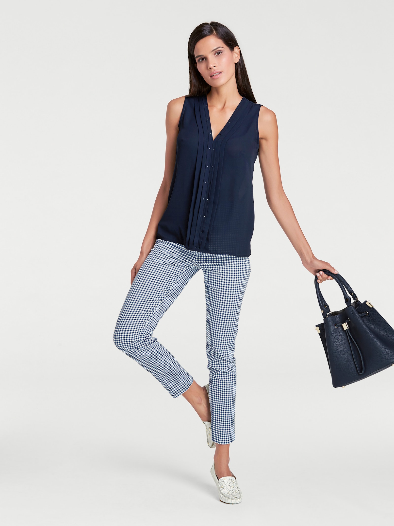 heine Broek met smalle pijpen en print - marine/wit