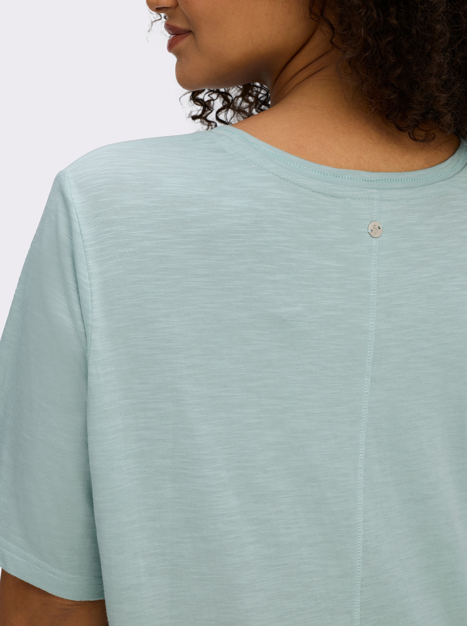 sheego Shirt met V-hals in vlamgarenlook - kalkmint