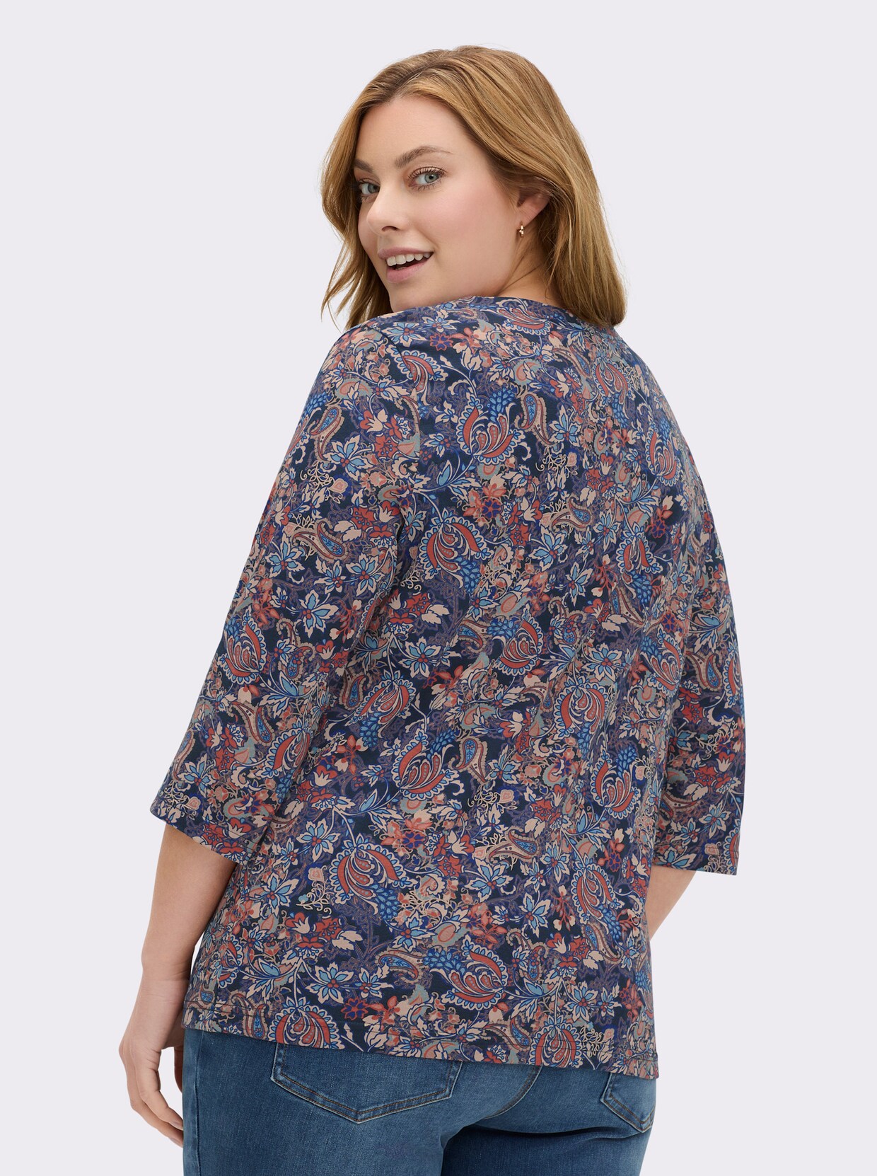 Print-Shirt im Blütenmuster - marine-terra-bedruckt