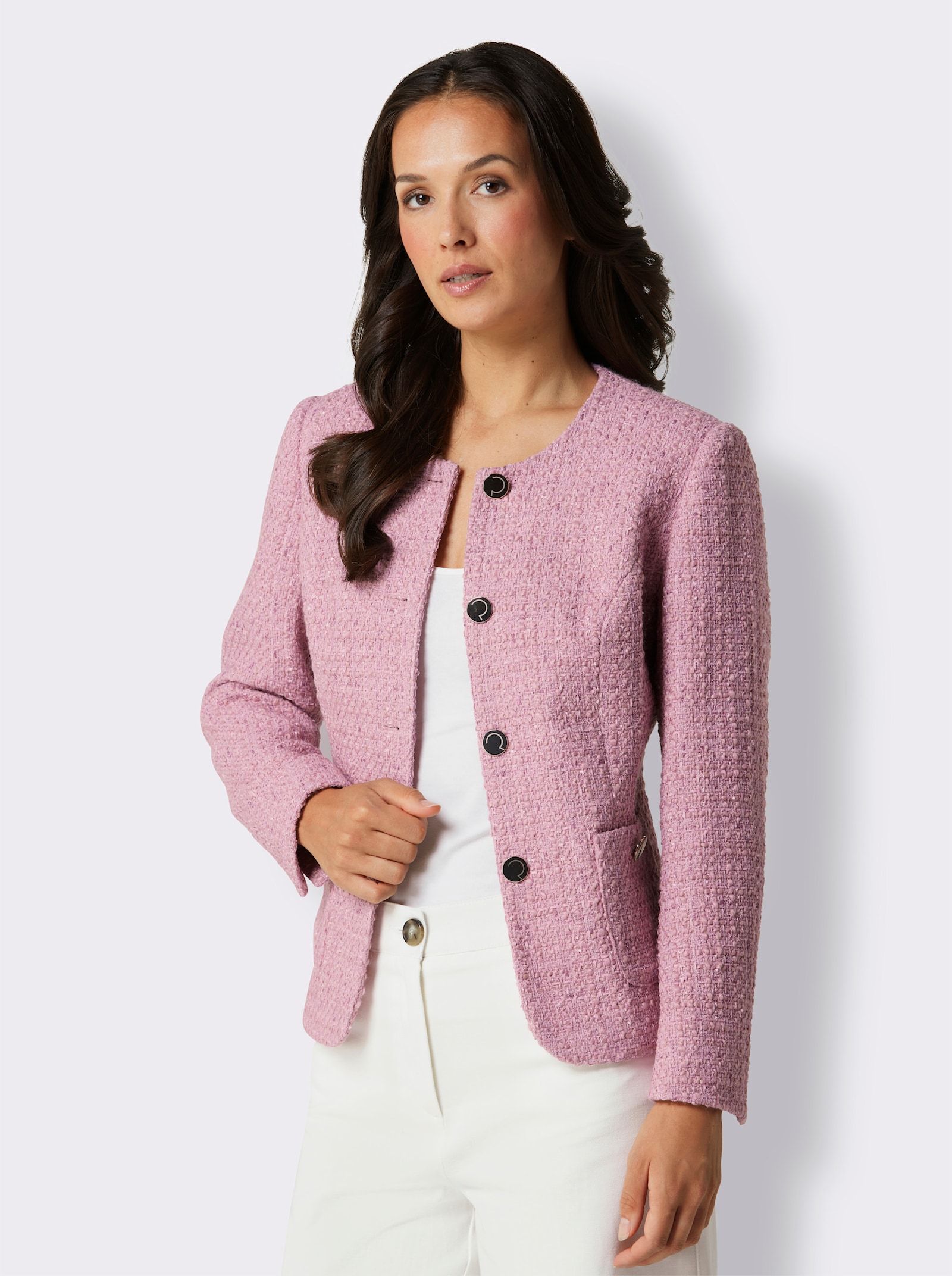 CREATION L PREMIUM Bouclé-Blazer mit 30% Wolle - rosé