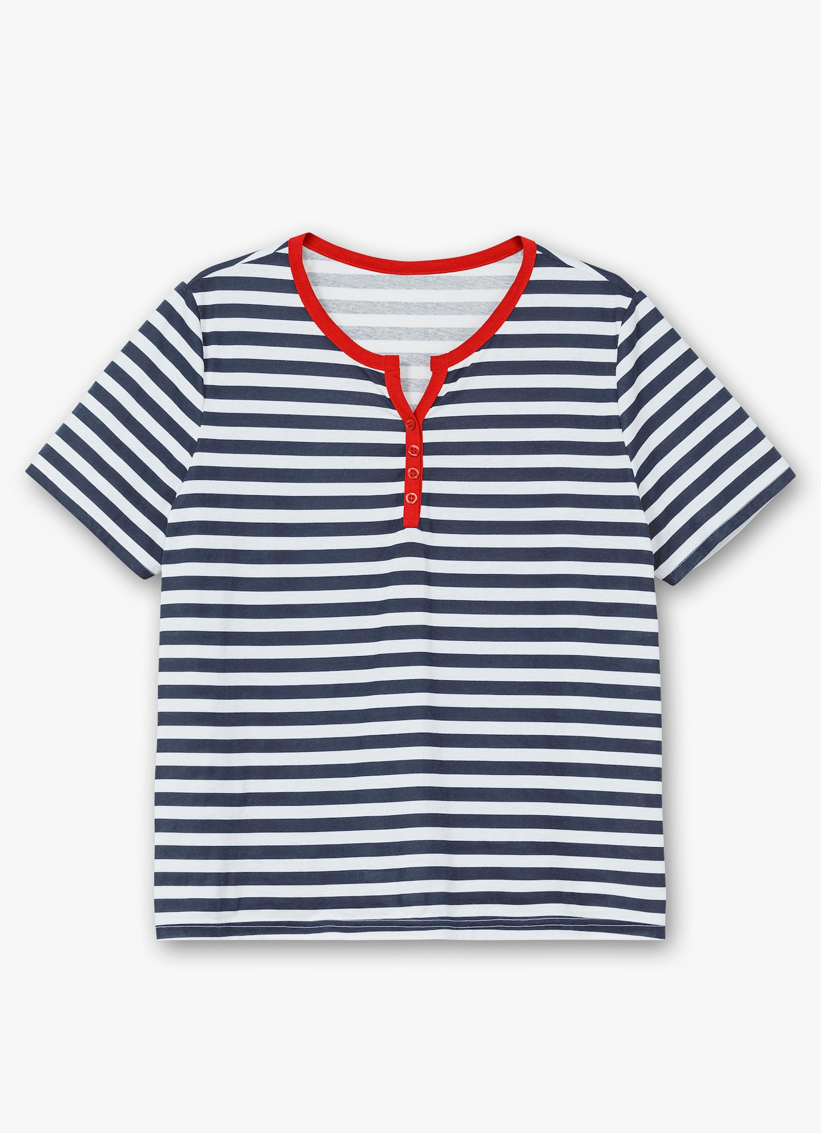 Kurzarmshirt im maritimen Dessin - weiß-marine-gestreift