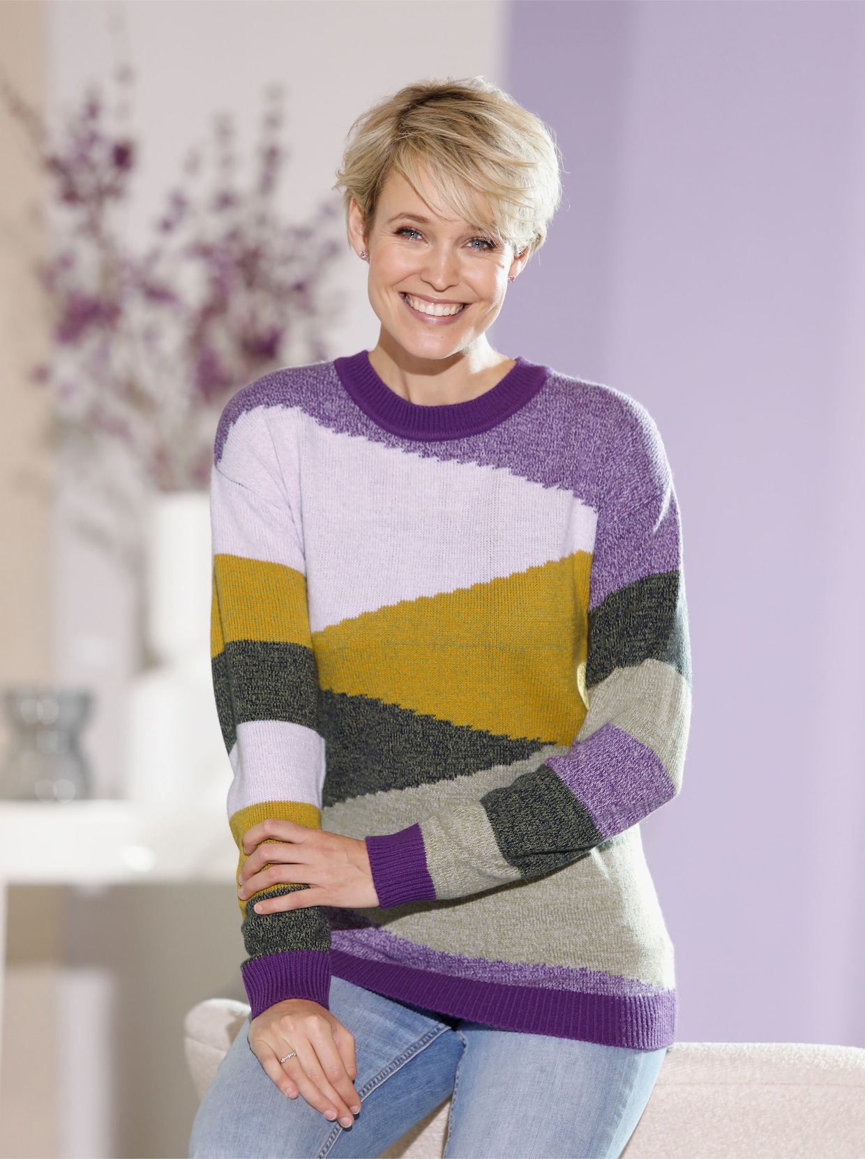 Pullover met ronde hals - lila gedessineerd