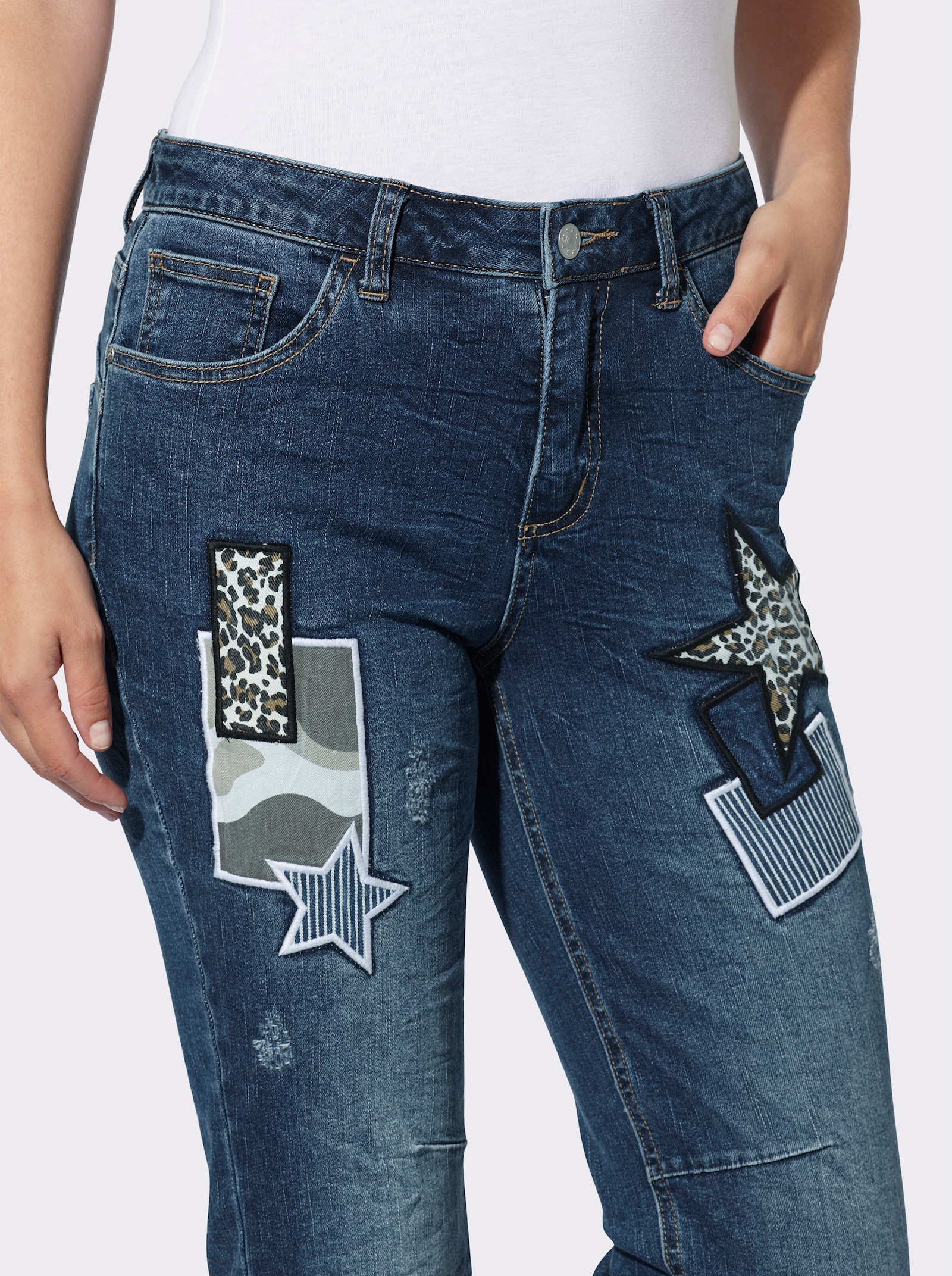 heine 5-pocketjeans met patches - blue-stonewashed