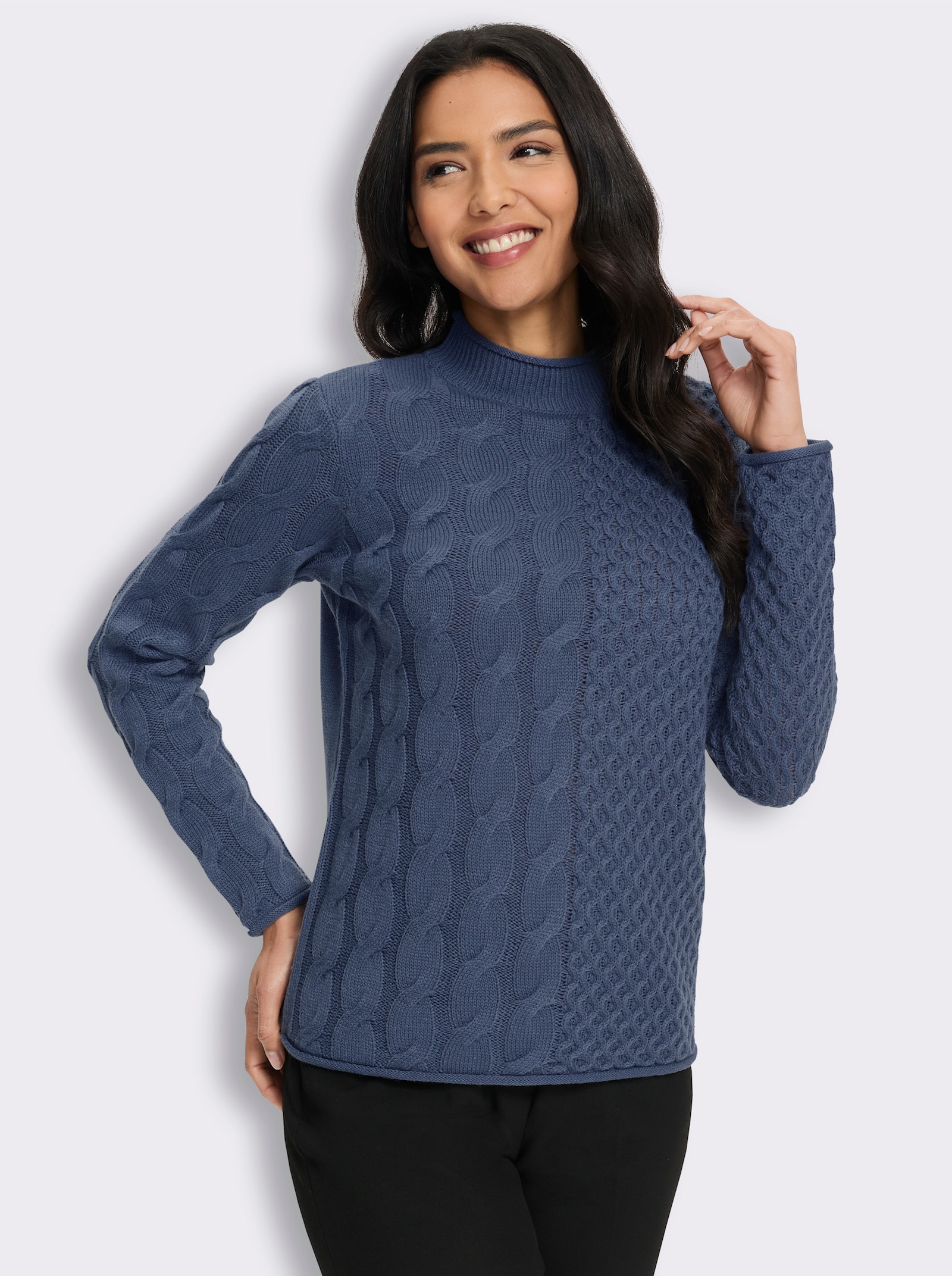 Stehkragenpullover mit Mustermix - rauchblau