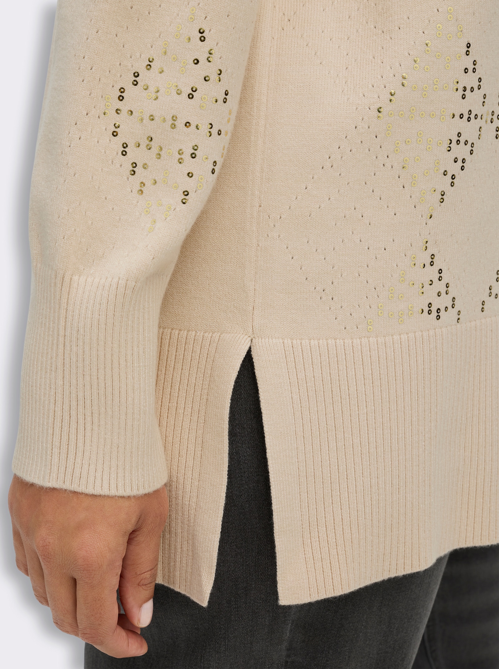 sheego Rollkragenpullover mit Pailletten-Details - elfenbein