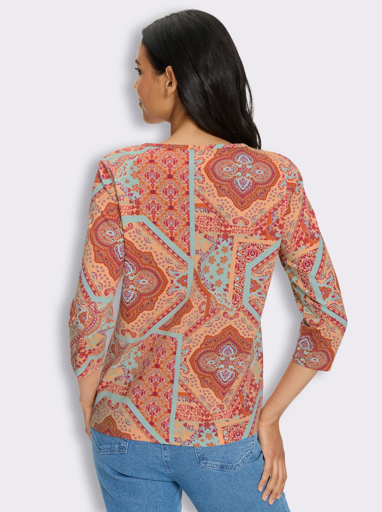 3/4-Arm-Shirt mit Ornamenten - apricot-orange-bedruckt