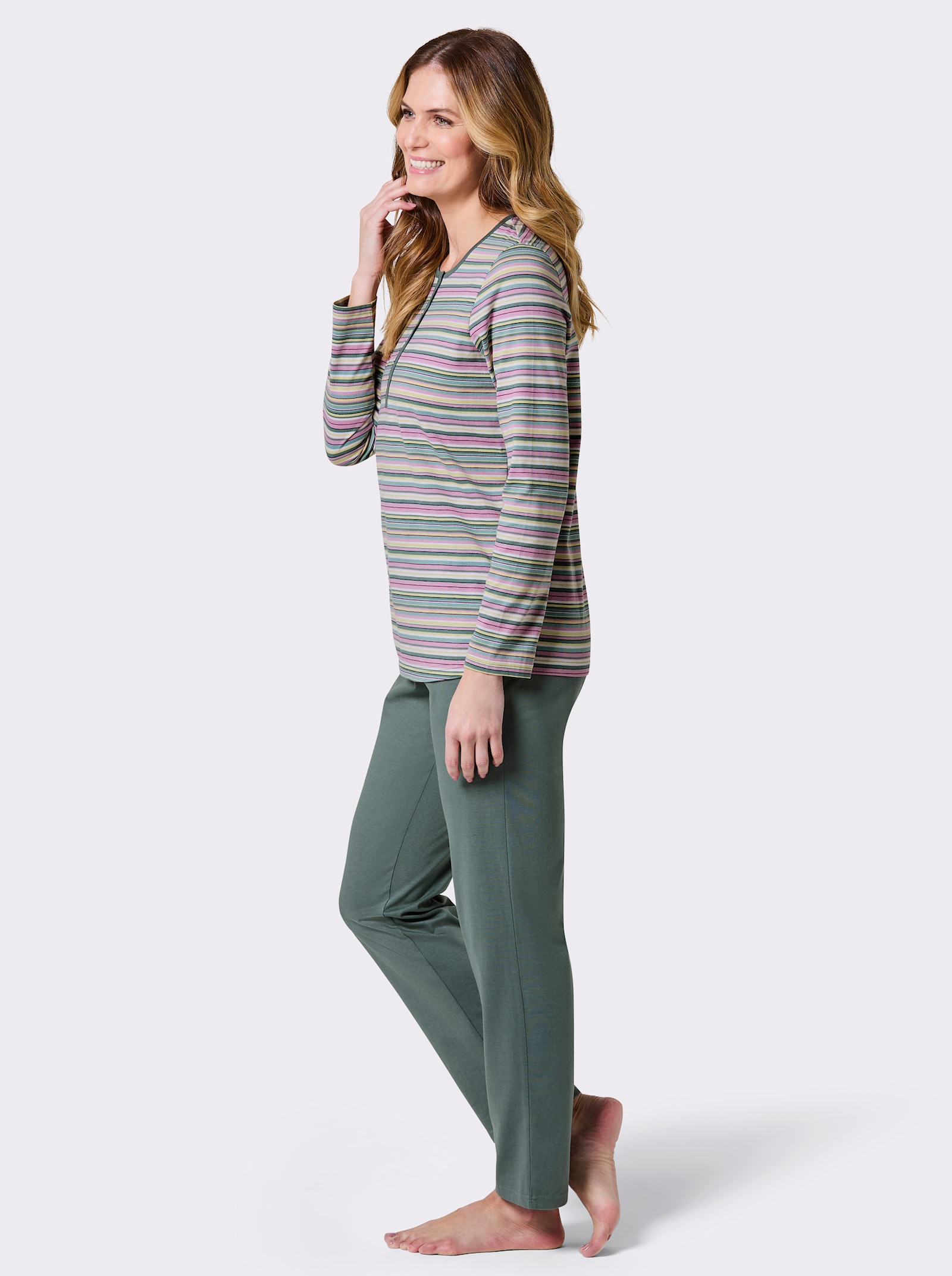 wäschepur Schlafanzug mit buntem Ringel-Dessin - jade-kalkmint-geringelt