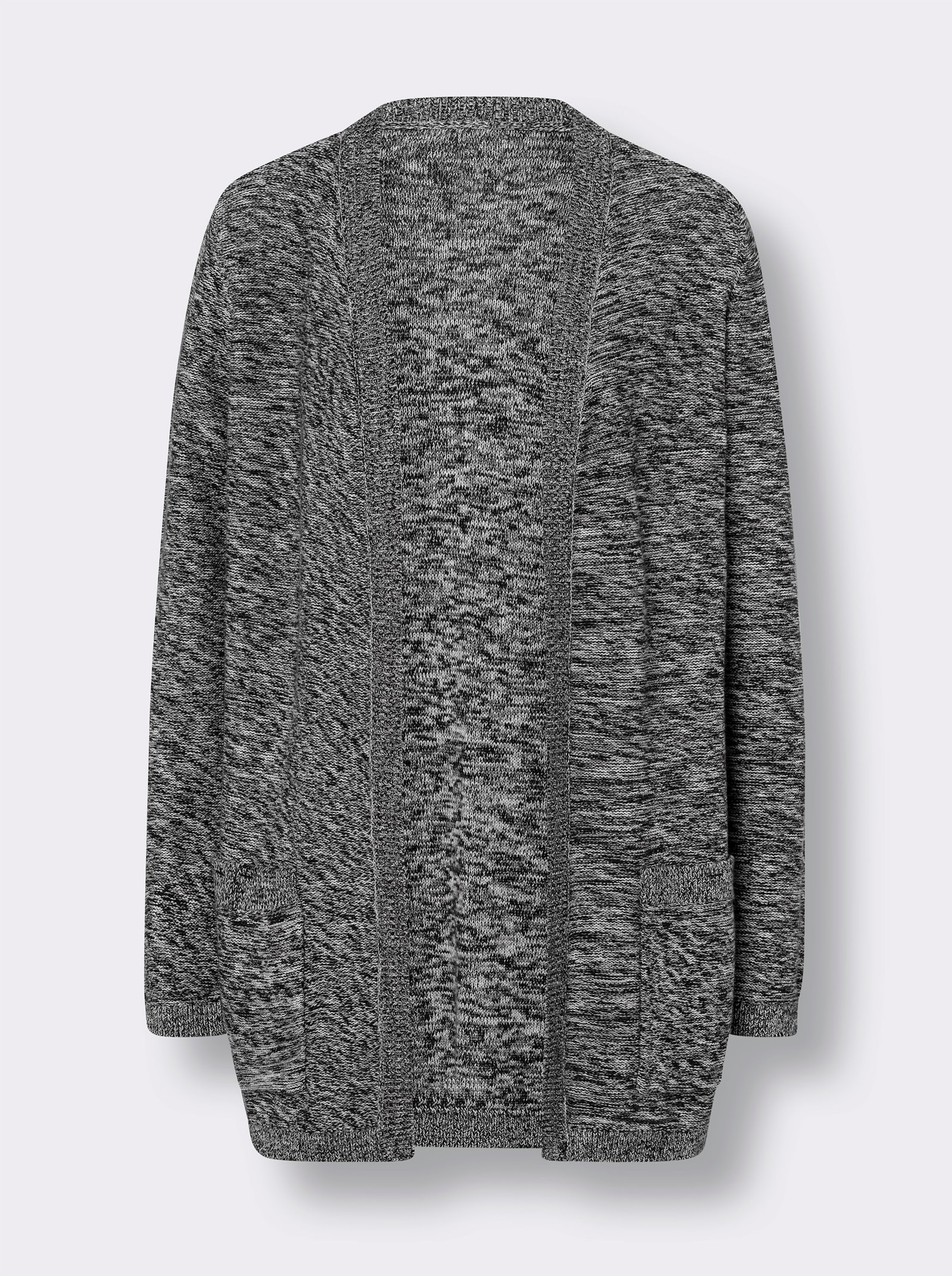 Longstrickjacke in offener Form - schwarz-ecru-meliert