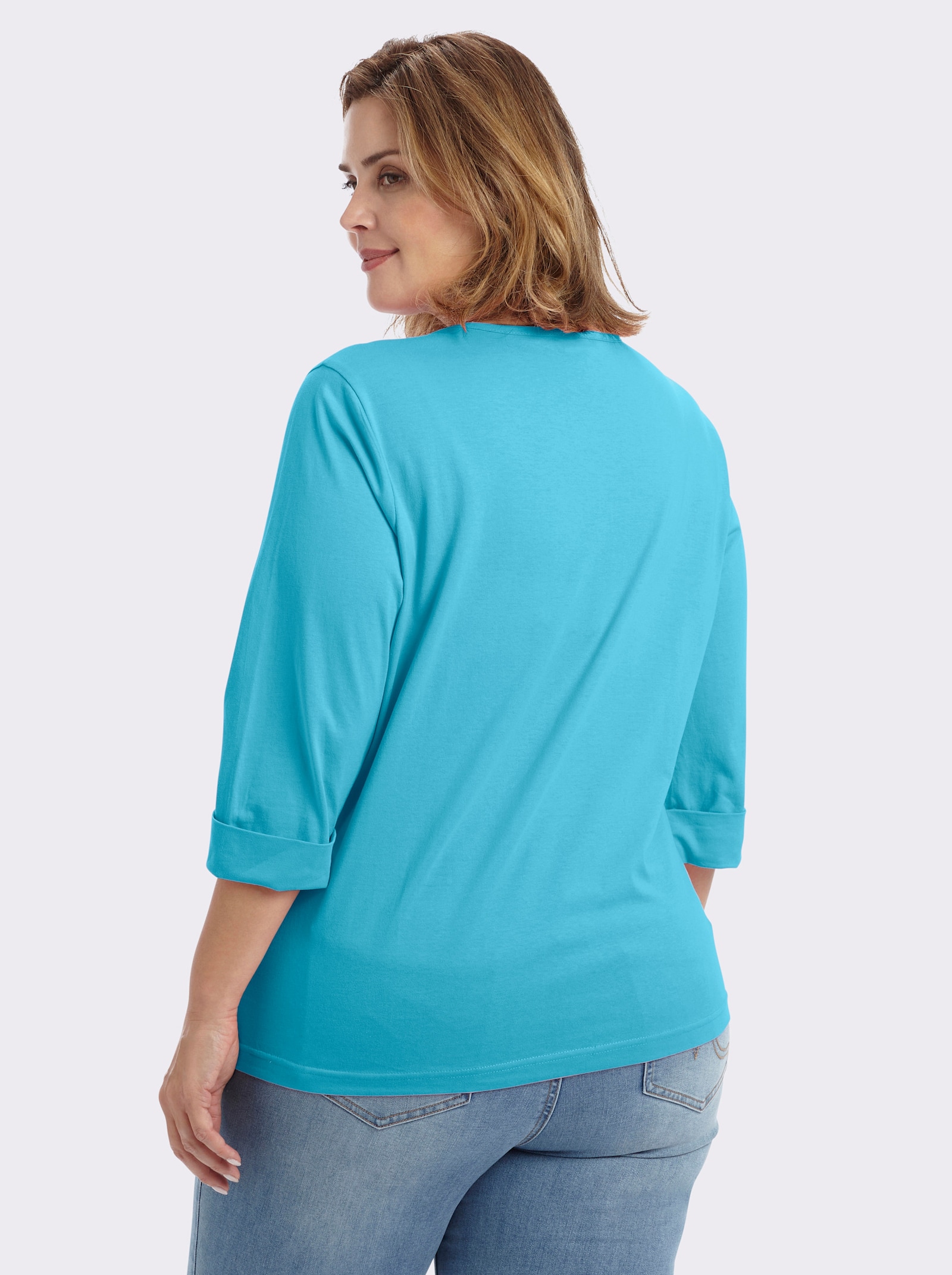 Rundhalsshirt mit 3/4-langen Ärmeln - türkis