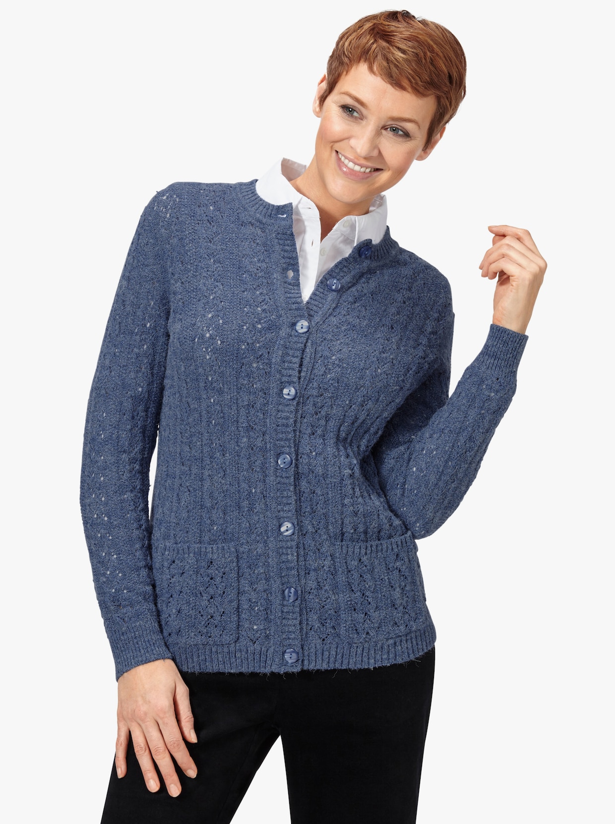 Strickjacke - blau-meliert