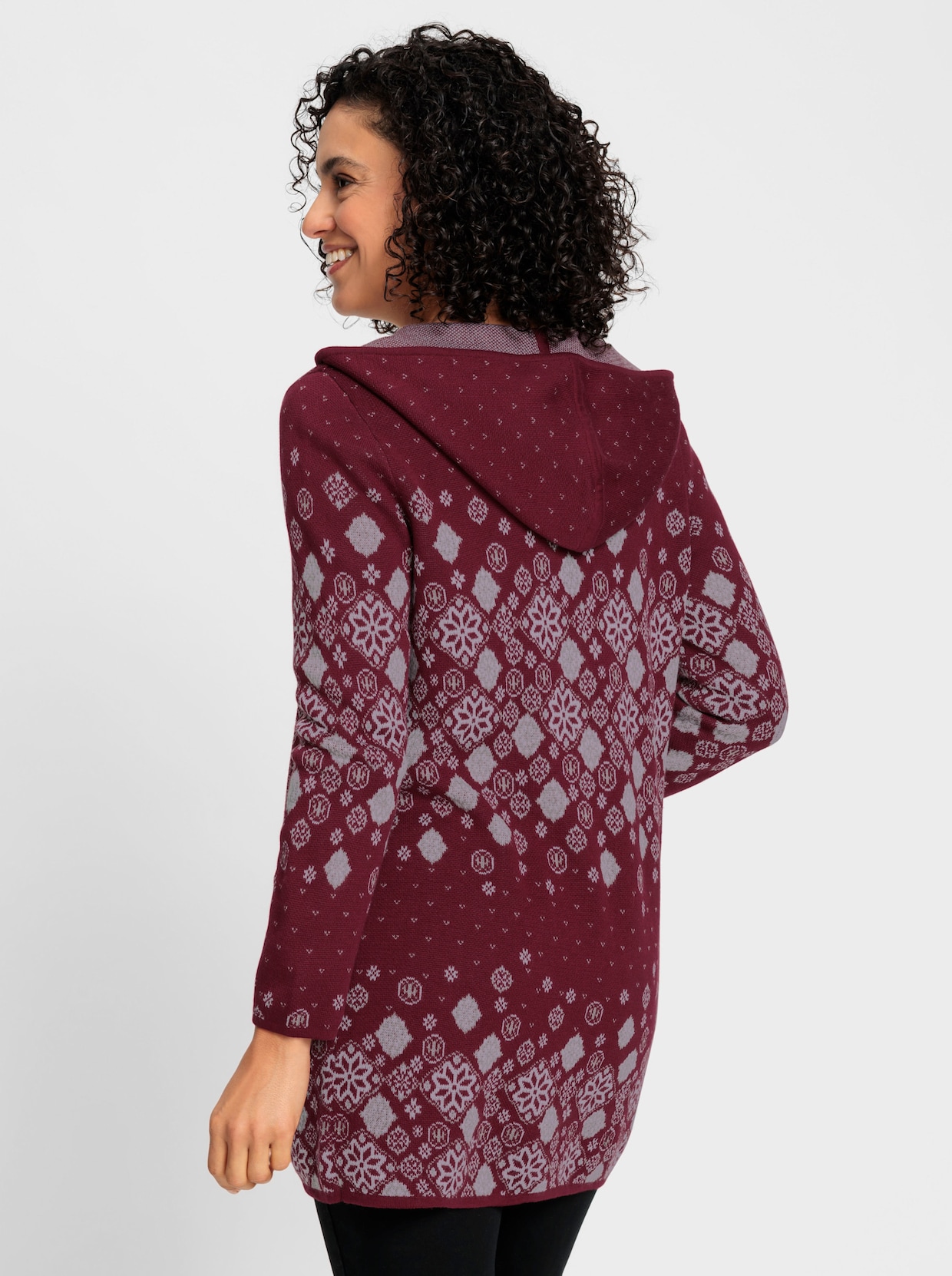 Longstrickjacke - dunkelrot-gemustert