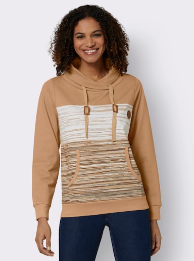 Sweatshirt mit Känguru-Taschen - camel-ecru-meliert