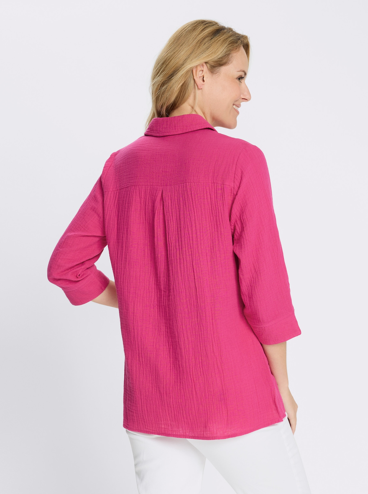Longbluse in Musselin-Qualität - magenta