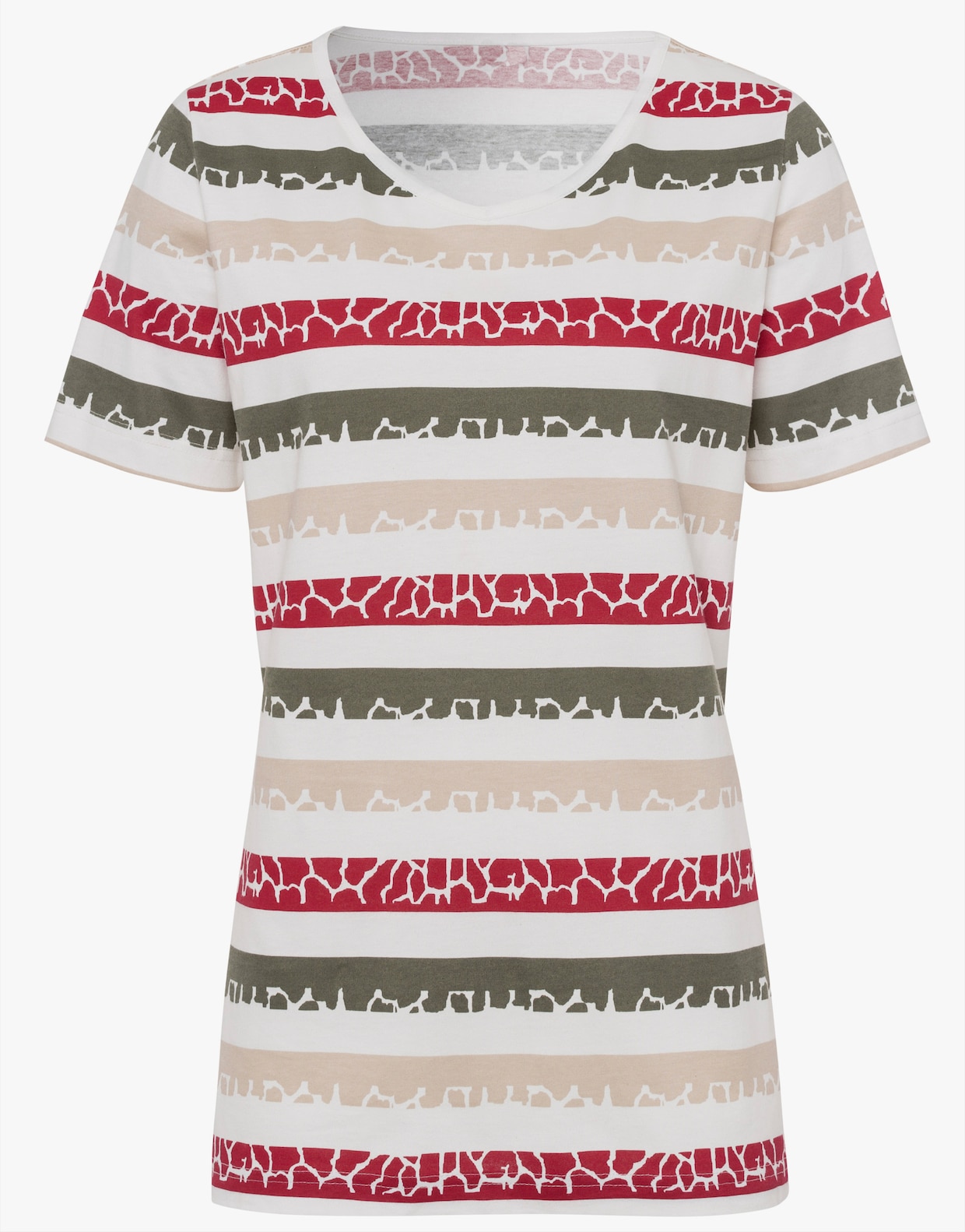 Shirt met print - kaki/rood gestreept