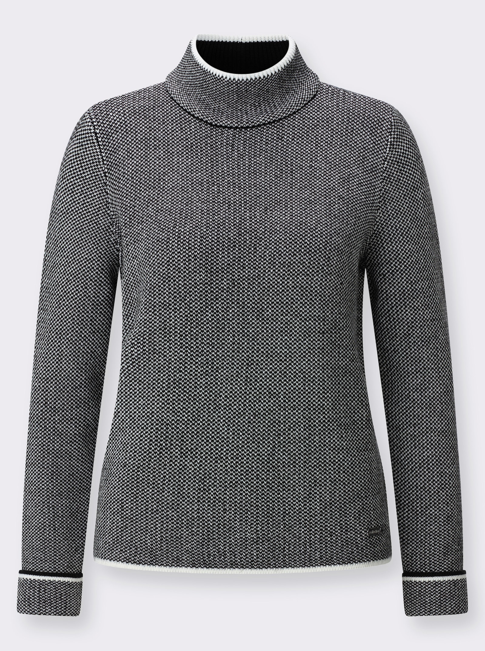 Stehkragenpullover mit Strickmuster - schwarz-ecru-meliert
