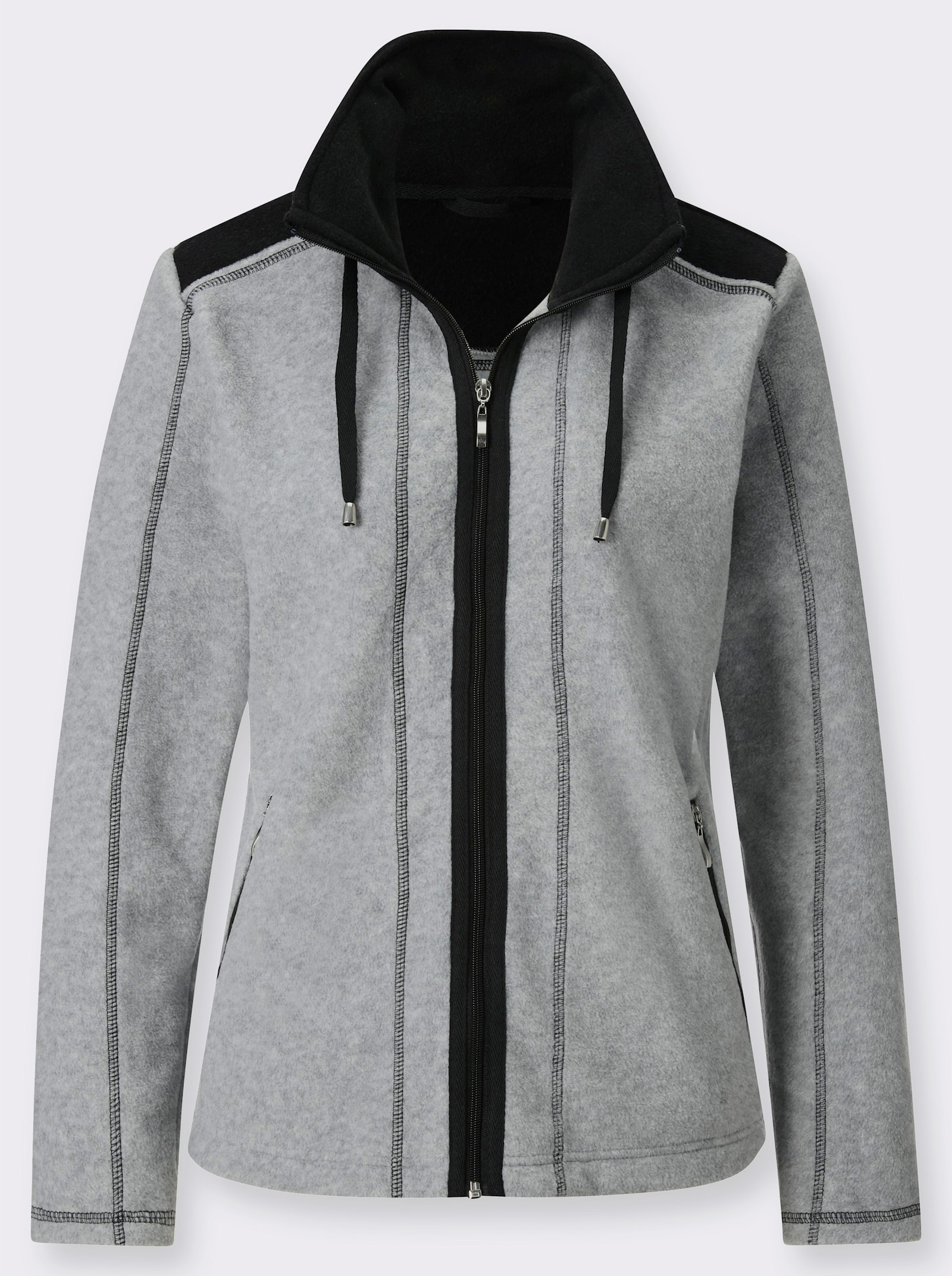 Fleecejacke mit Kontraststreifen - grau-schwarz