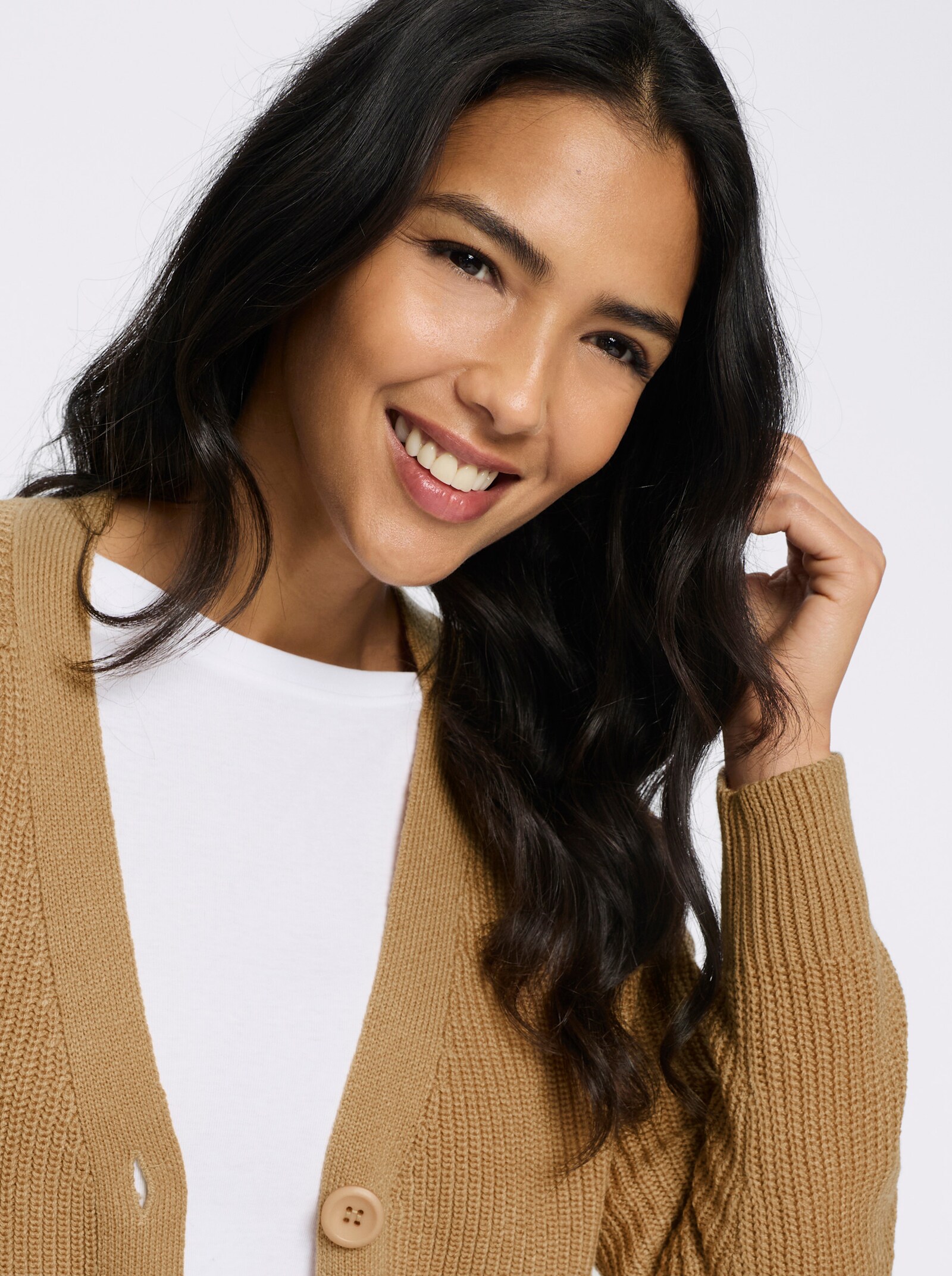 Strickjacke im Patentstrick - camel