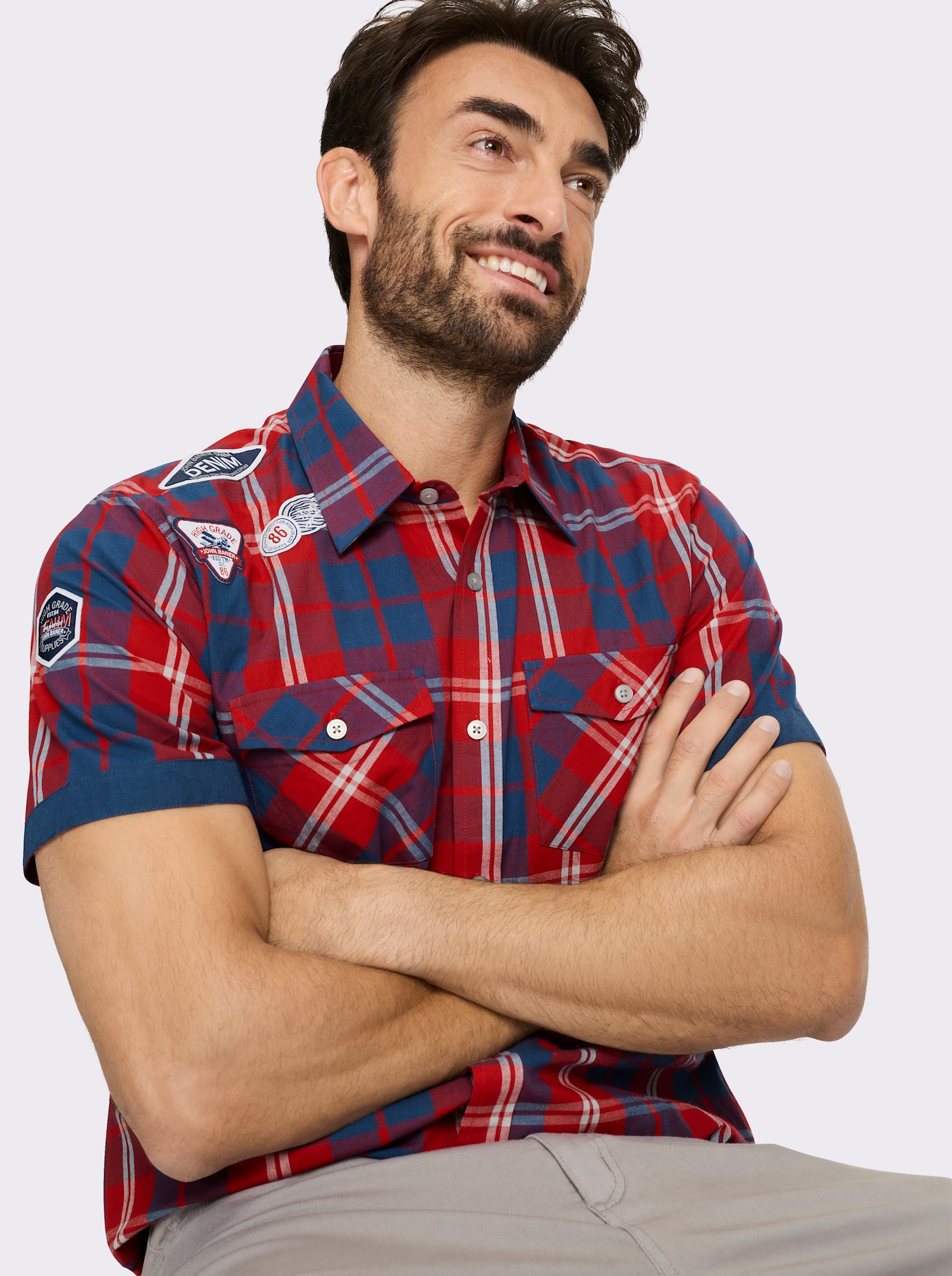 Catamaran Kurzarmhemd mit dekorativen Patches - dunkelblau-rot-kariert