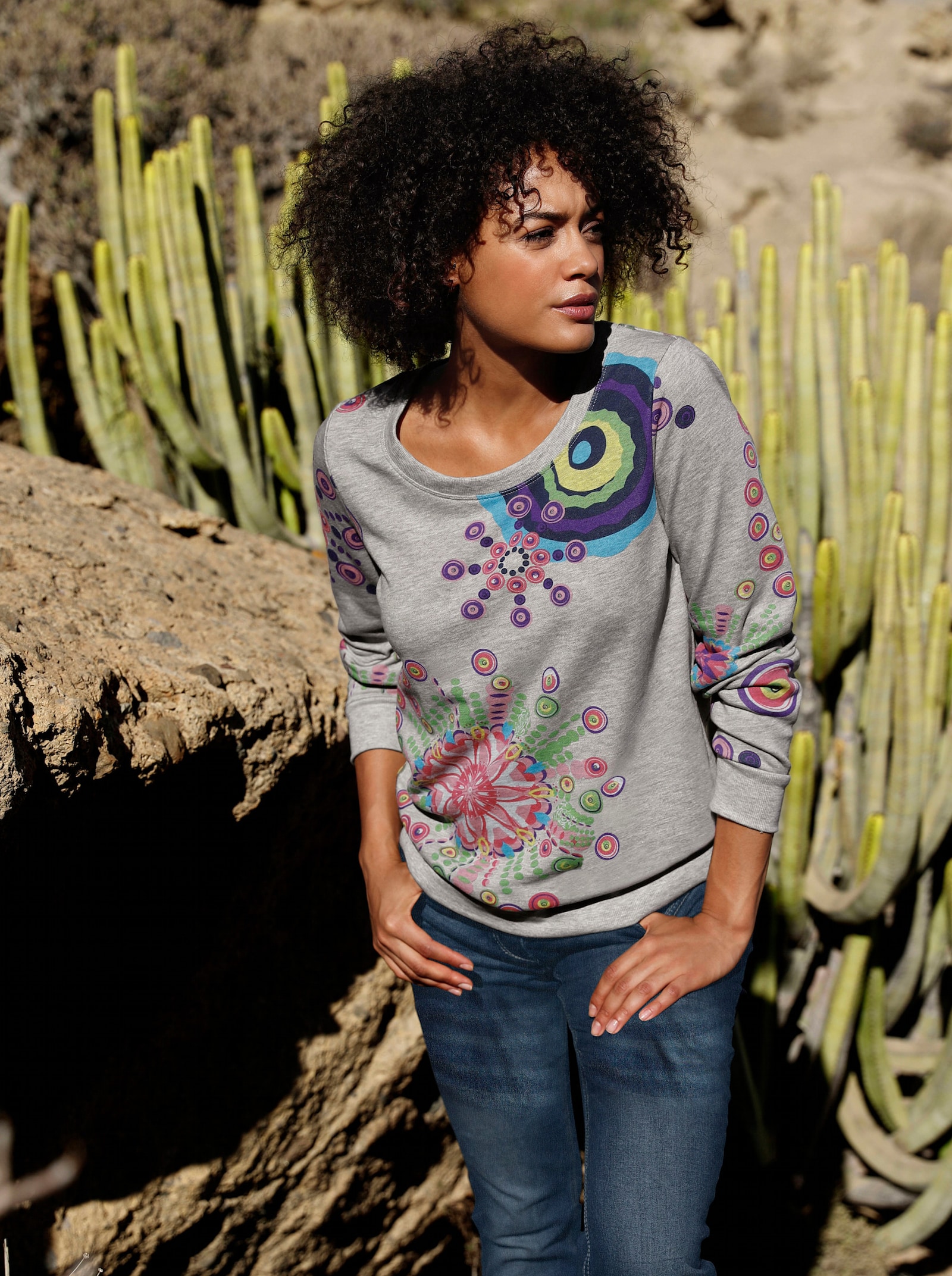 Sweatshirt mit grafischem Druck - grau-meliert bedruckt