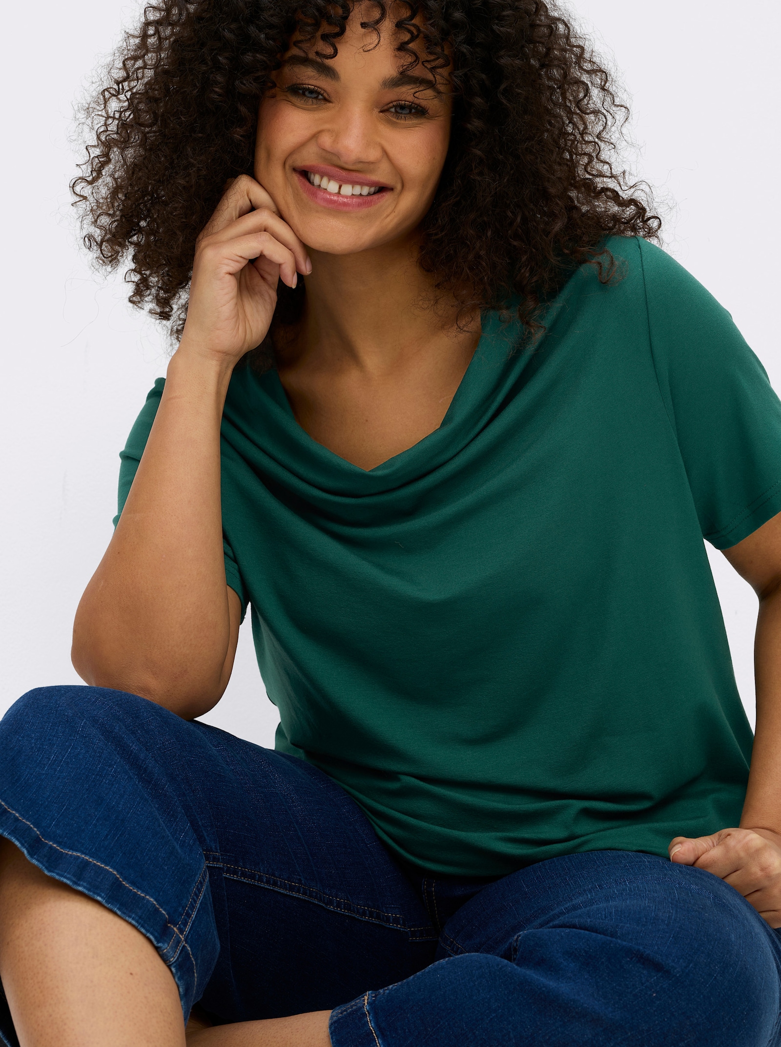 Wasserfallshirt mit kurzen Ärmeln - tannengrün