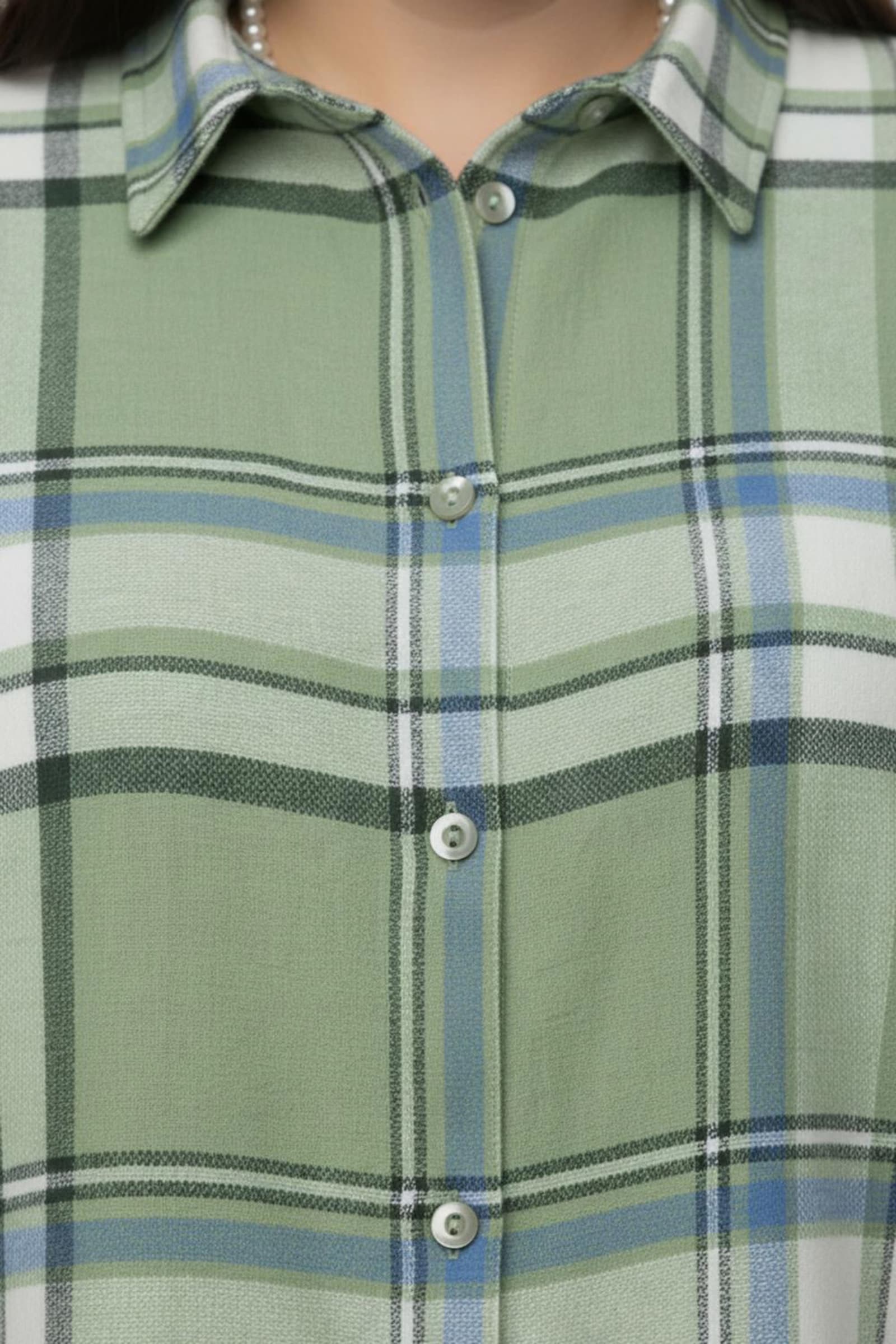 Flanellbluse im Karo-Muster - eucalyptus-mittelblau-kariert