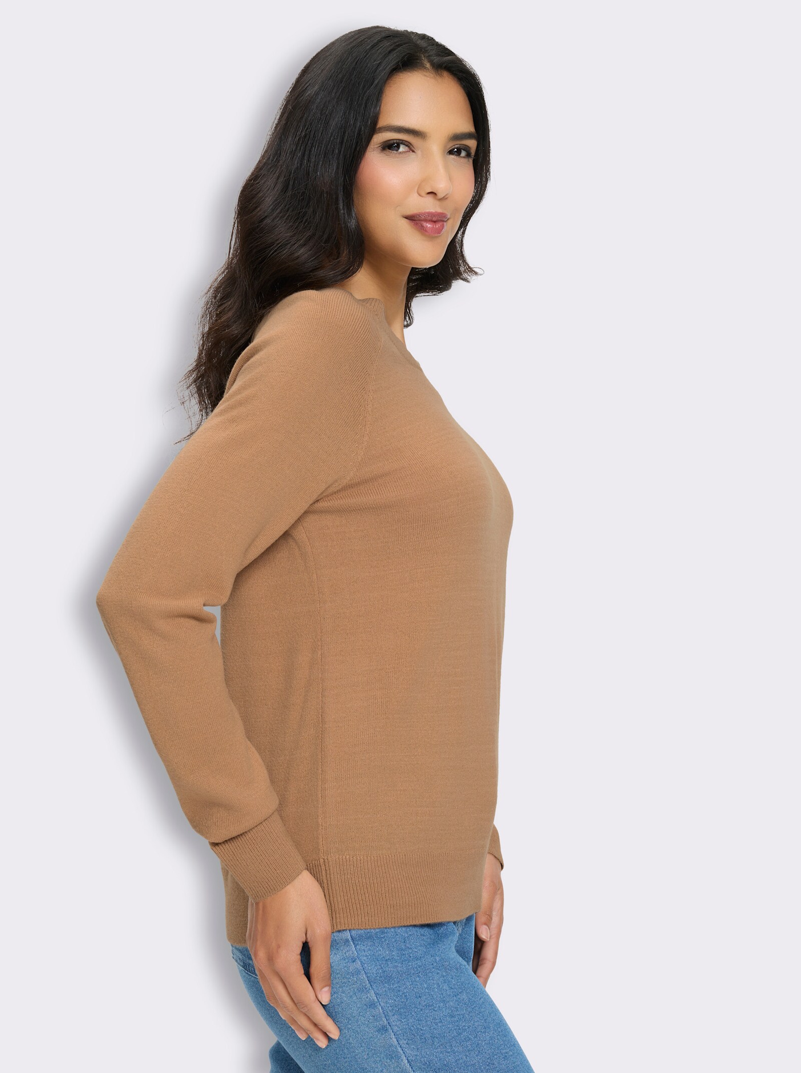 Langarm-Pullover mit Zierknöpfen - camel