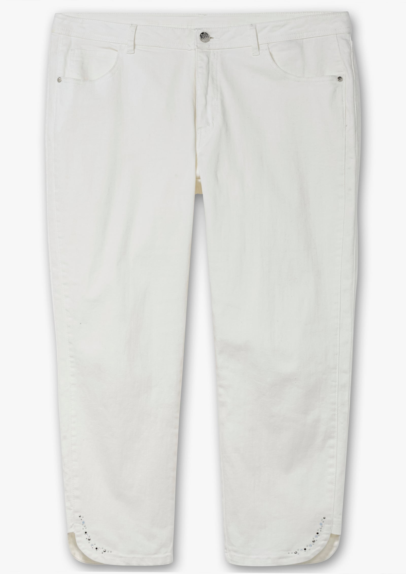 7/8-Jeans mit Glitzersteinchen an den Beinschlitzen - ecru