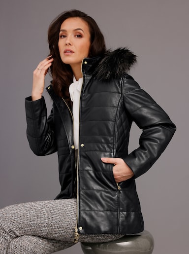 Mainpol Lederjacke mit Kapuze, abnehmbar - schwarz