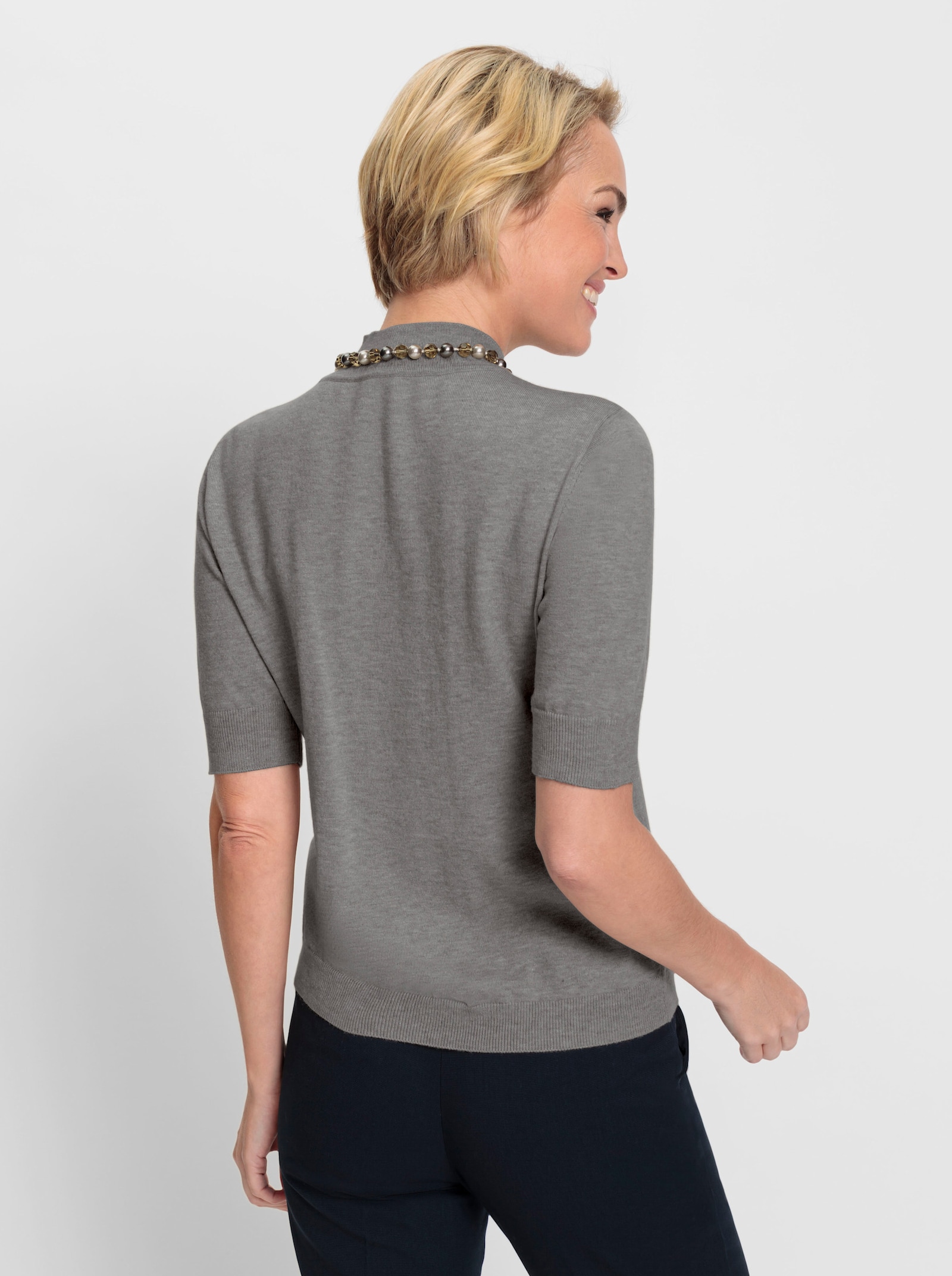 Pullover mit halblangem Ärmel - grau-meliert