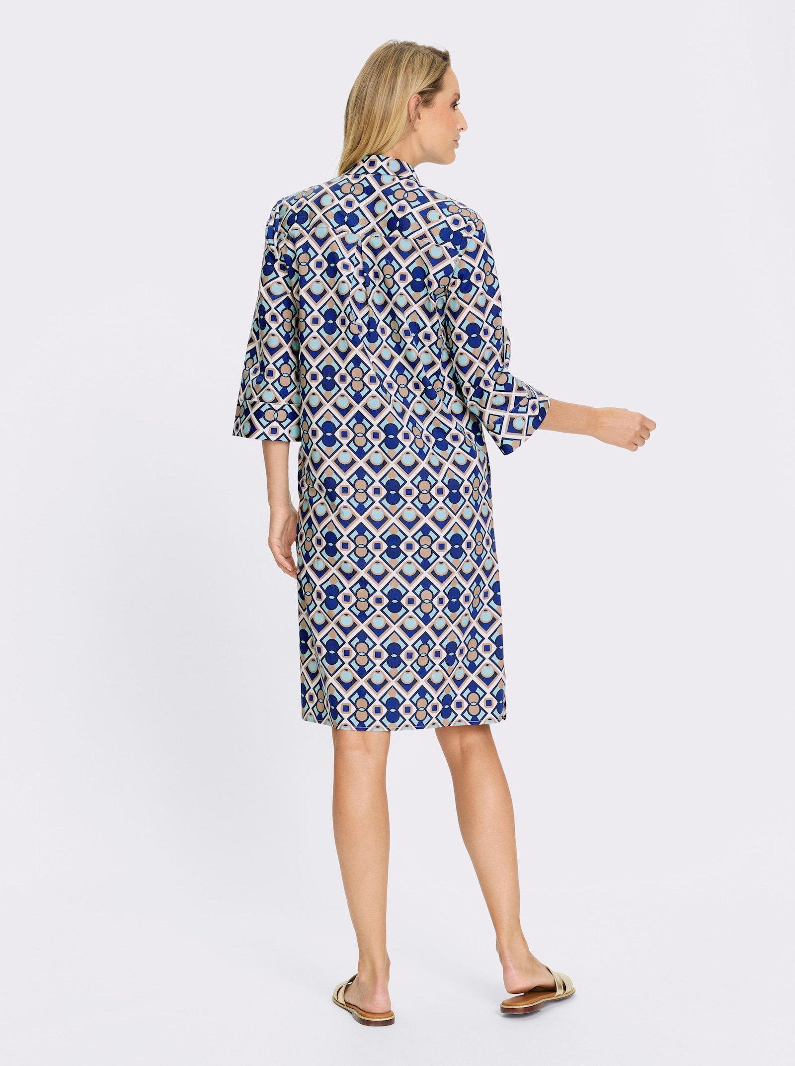 heine Druckkleid mit kurzer Knopfleiste - weiss-royalblau-bedruckt