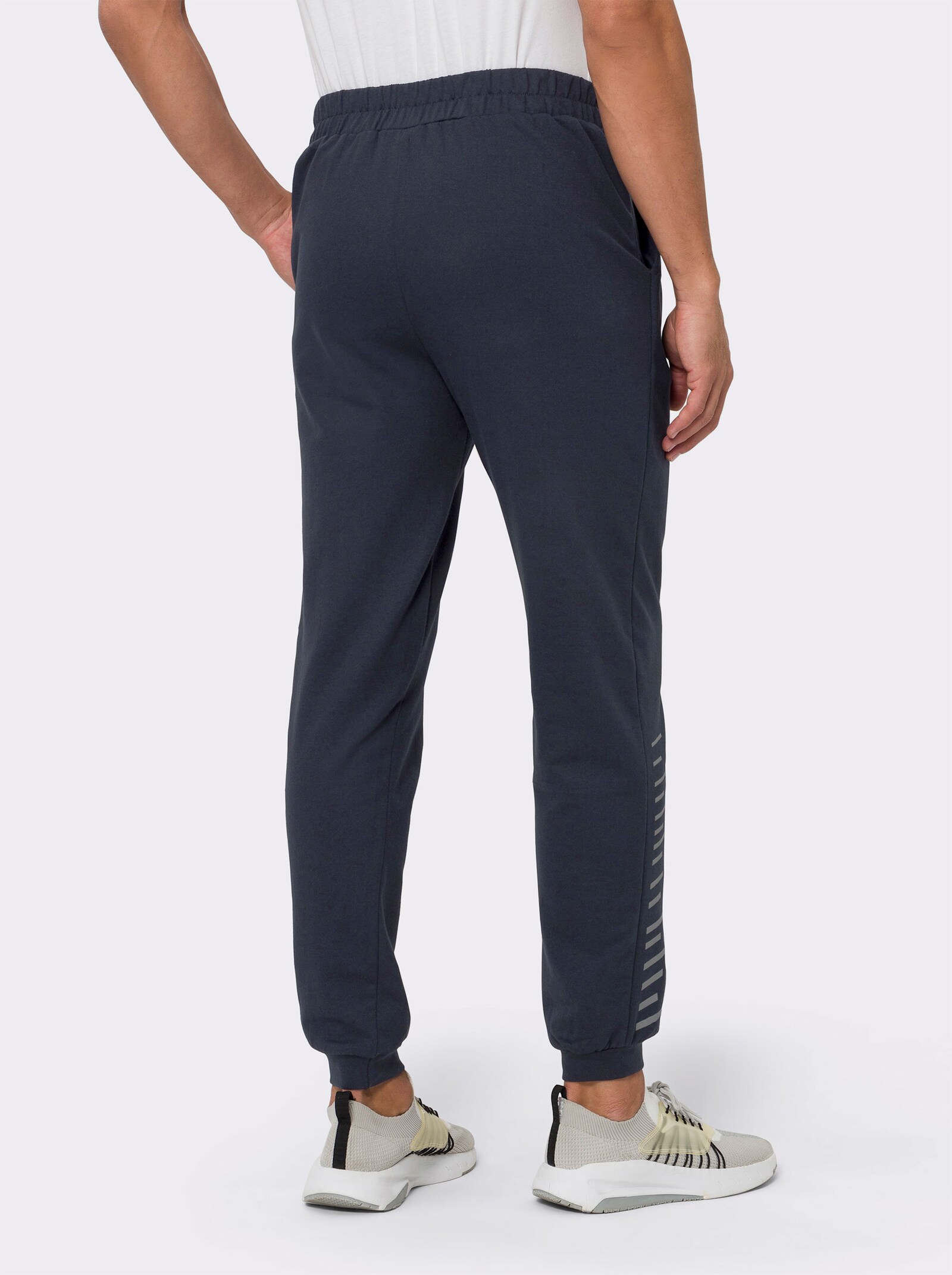 Vrijetijdsbroek met elastische boordjes aan de zoom - marine