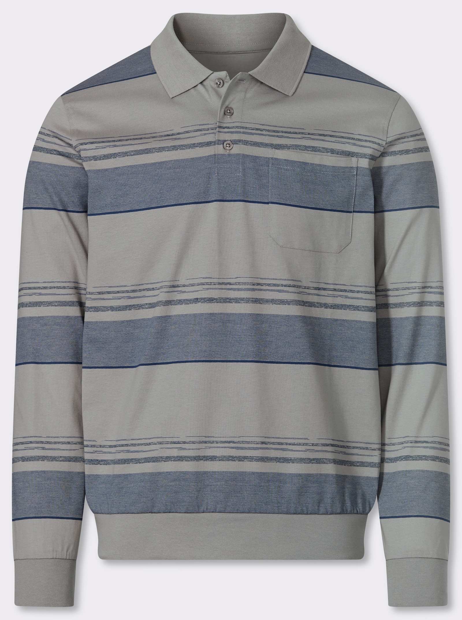 Marco Donati Langarm-Poloshirt mit Rippbündchen - steingrau-gemustert