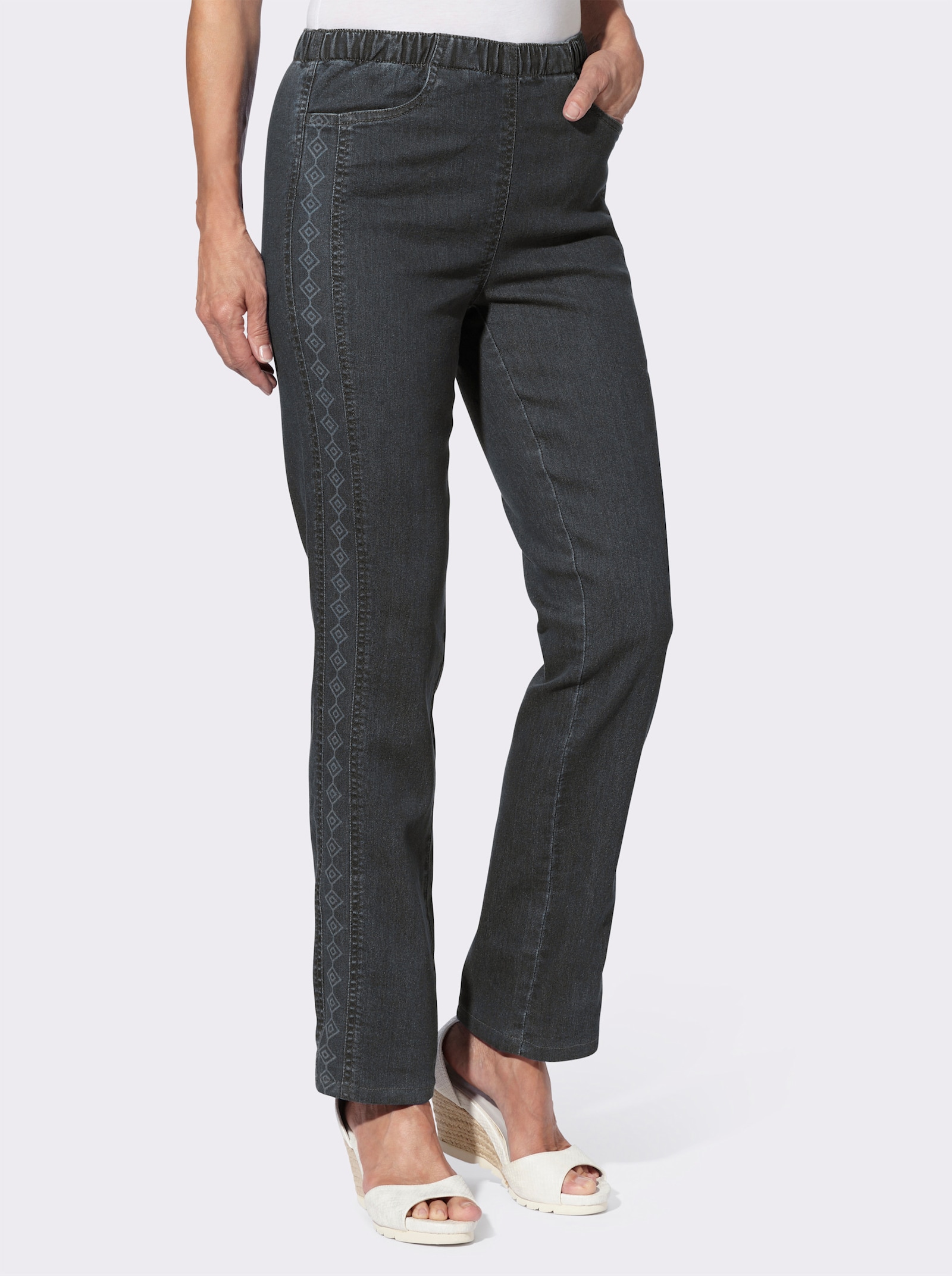 Comfortjeans met print opzij - antraciet/grey-denim