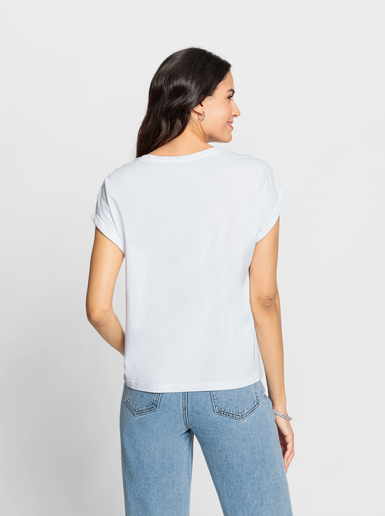 Rundhalsshirt mit Lochstickerei - weiß