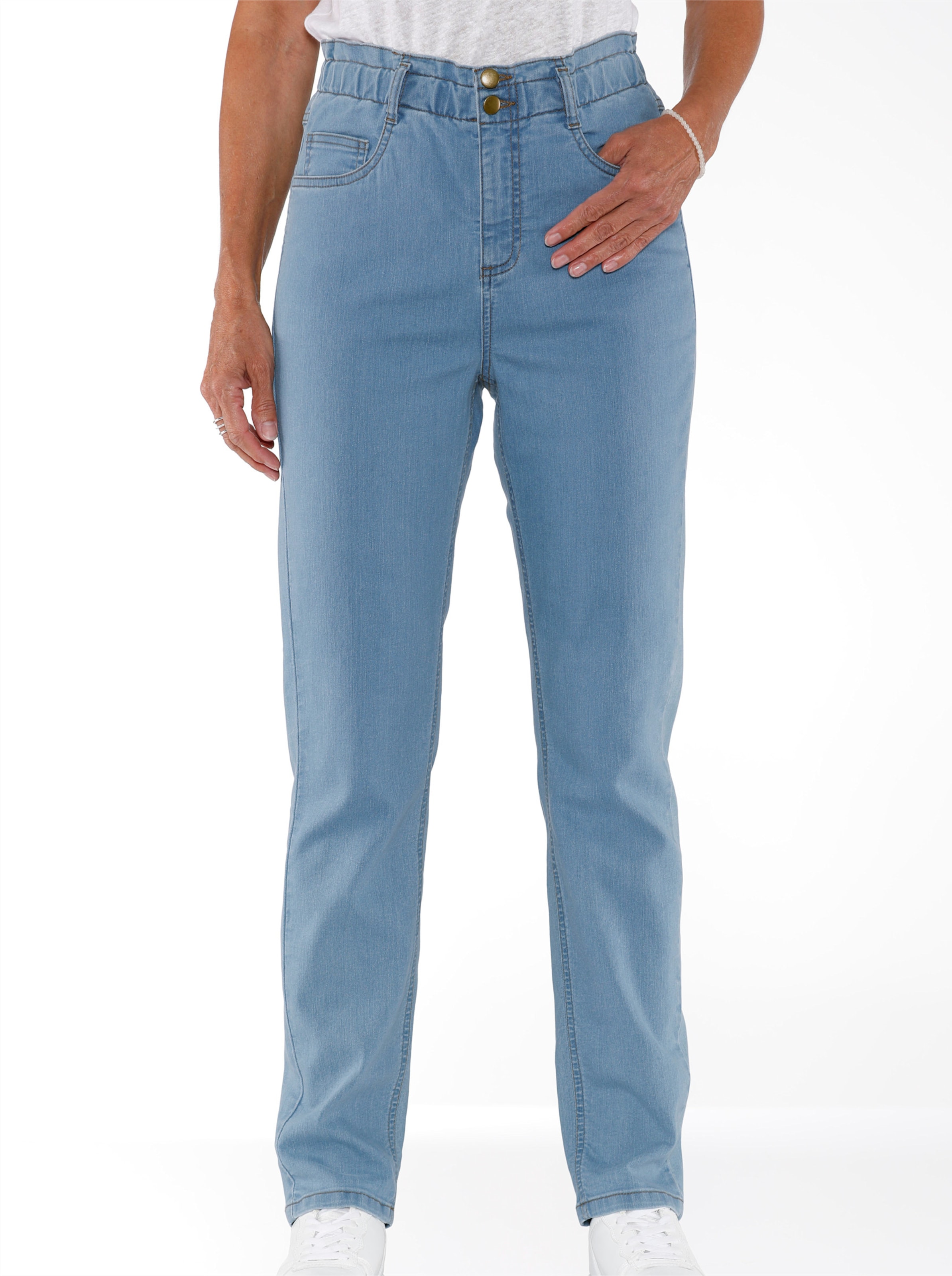 Witt Damen Jeans im aktuellen Paperbag-Schnitt, blue-bleached