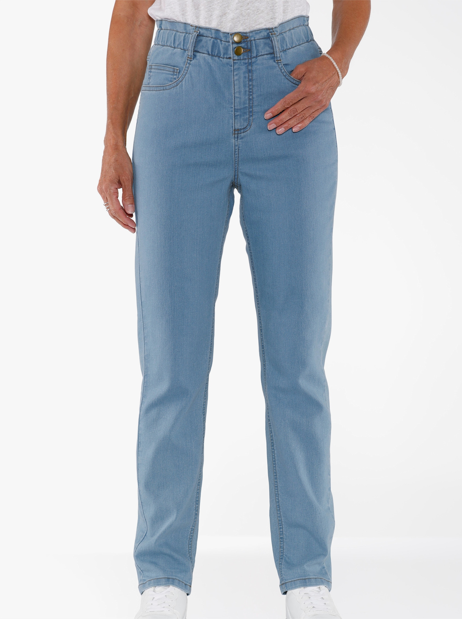 Jeans i paperbag-skärning - blue-bleached