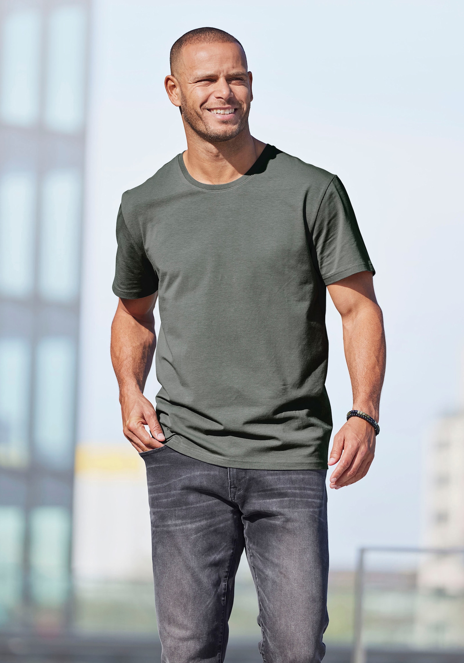 AUTHENTIC LE JOGGER T-Shirt - khaki / hellblau