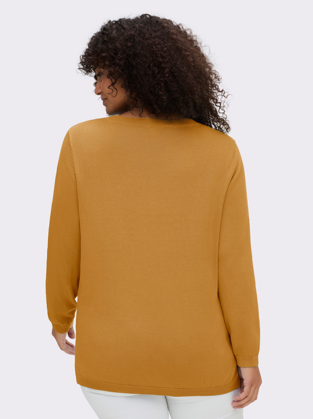 V-Ausschnitt-Pullover mit Biesen vorne - curry