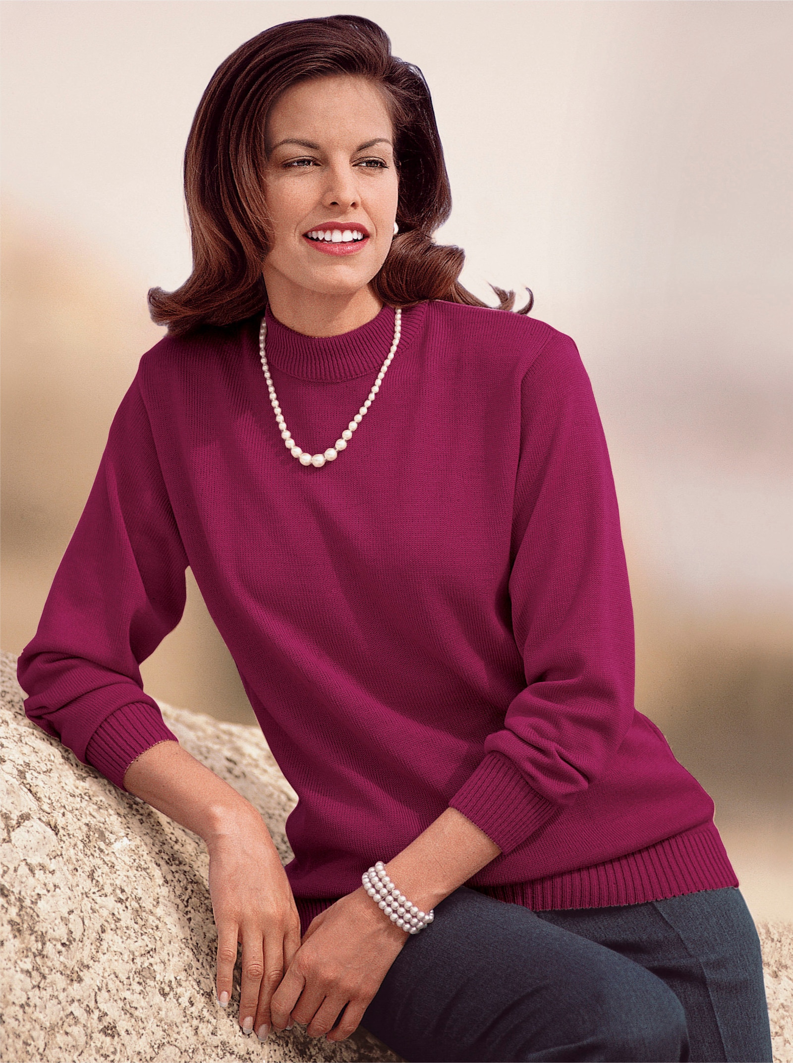 Stehkragenpullover in Feinstrick-Qualität - bordeaux